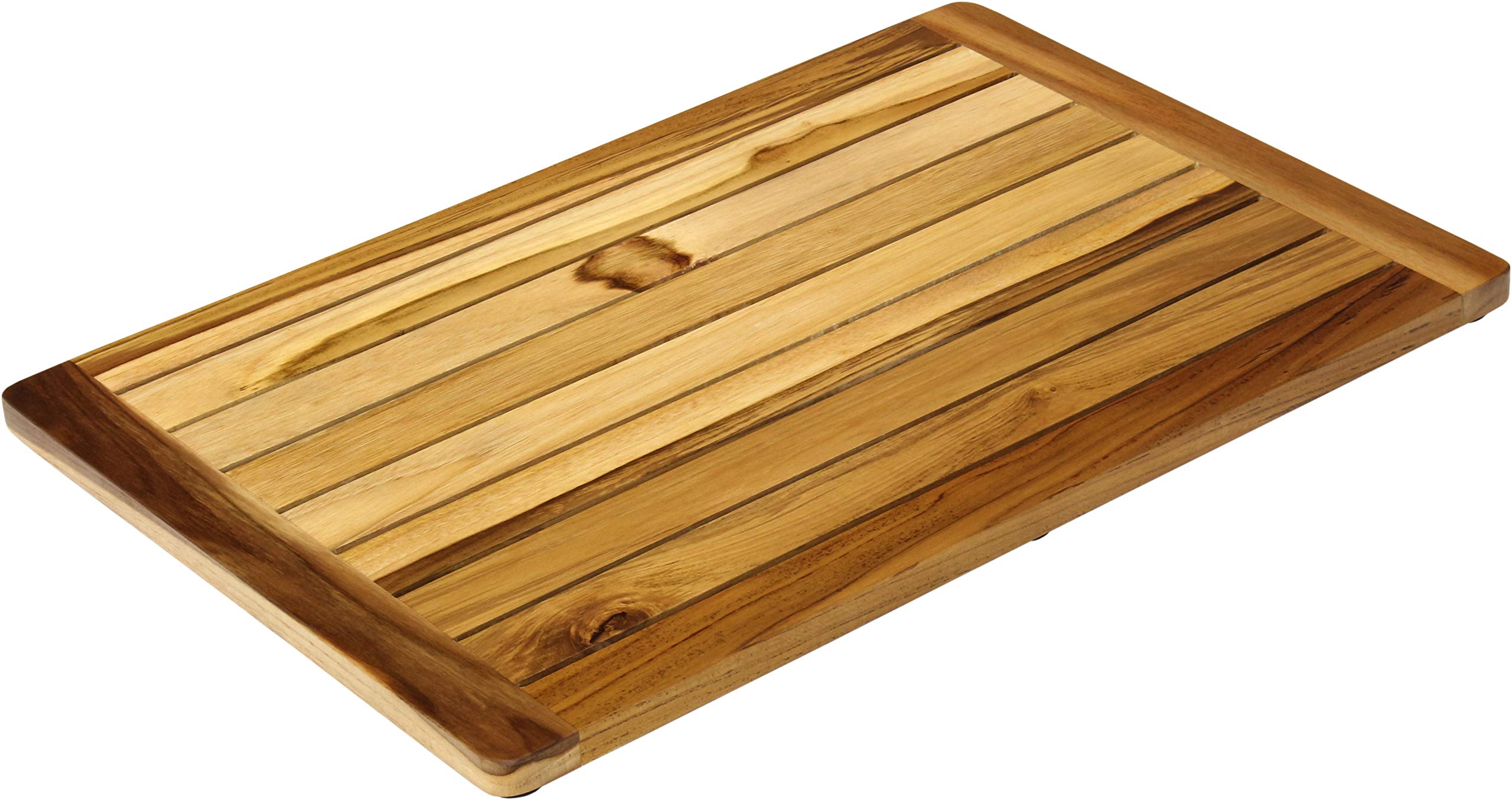 Premium Teak Wood Bath & Shower Mat - Natural Spa Shield for Wet Areas - Non-Slip Wooden Floor Mat for Bathroom, Shower, Poolside & Sauna Use