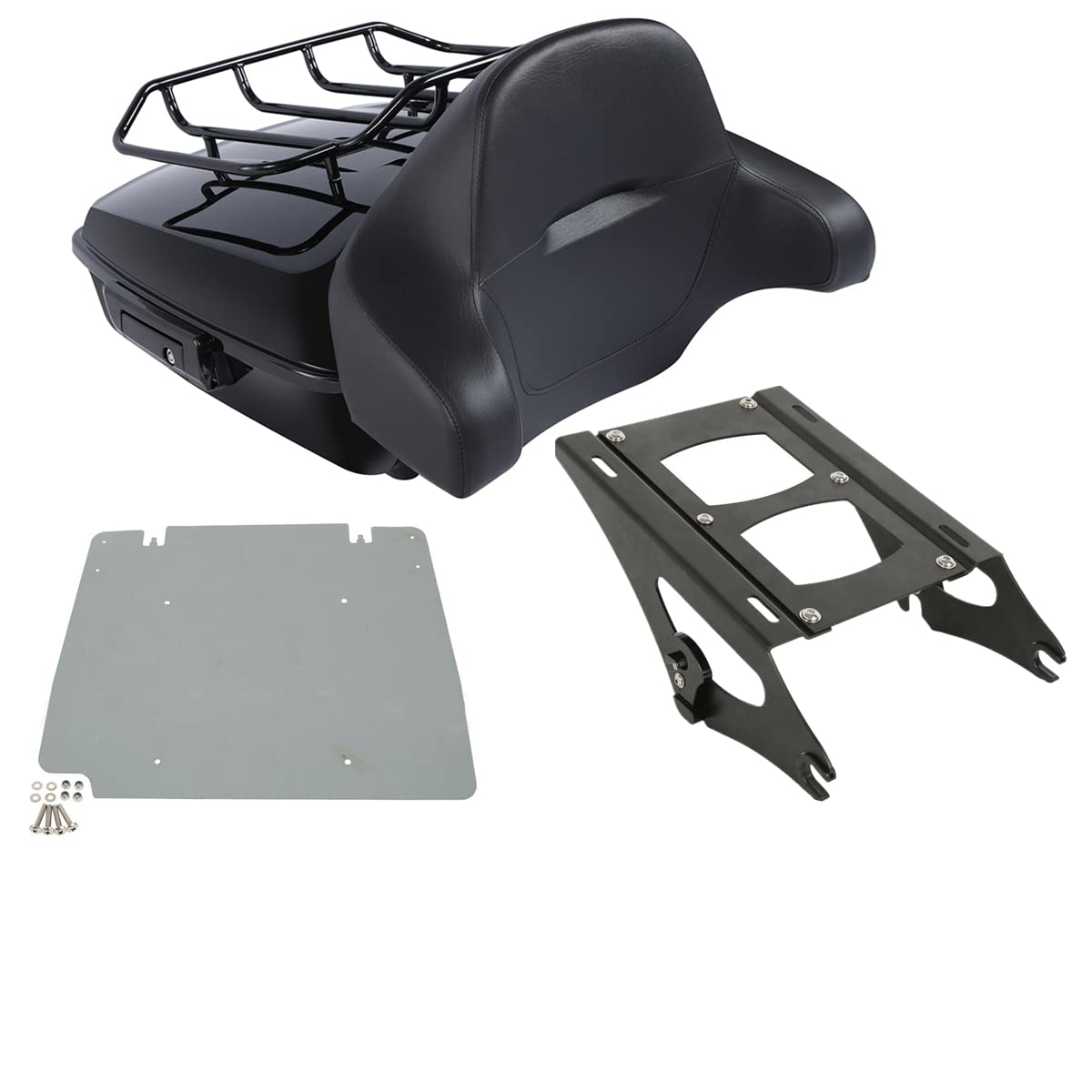 Harley Touring Chopped Trunk Luggage Rack with Wrap-Around Backrest - Compatible with Road King & Street Glide (2014-2023) - Perfect for Long-Distance Rides & Two-Up Motorcycle Travel