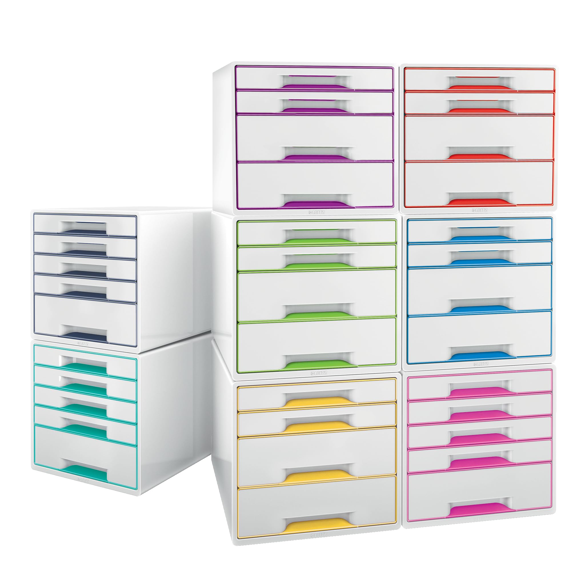 Leitz CUBE 4-Drawer Organizer Box - White/Grey A4 Size with Clear Drawer Inserts (52142001) - Perfect for Office, Home & School Storage Solutions