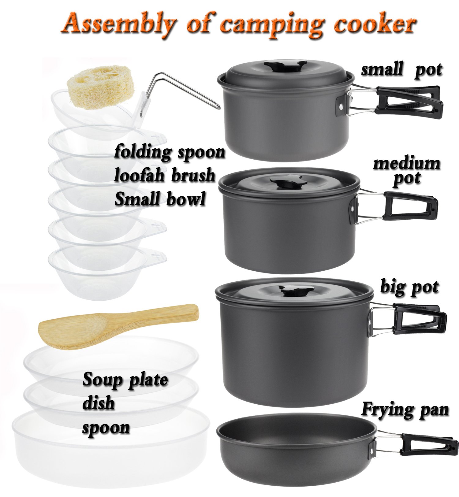 Ellen Outdoor Camping Cookware Set - Lightweight Backpacking Pot Pan & Bowl for Hiking, Picnic, Travel | Portable Cooking Gear for Camp Stove, Backcountry Meals & Outdoor Adventures