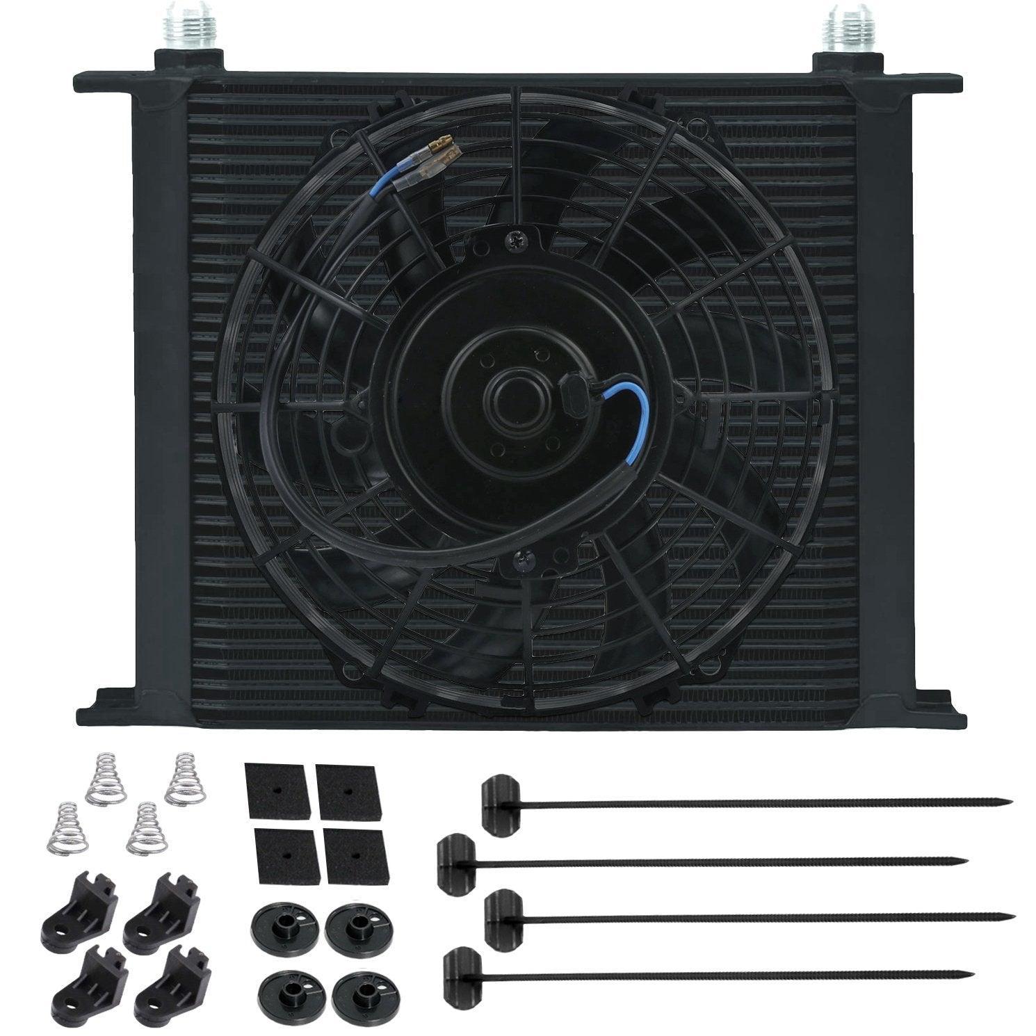 34 Row Heavy Duty 6AN 10AN Engine Transmission Cooler Electric Fan Kit - High Performance Cooling for Trucks, SUVs & Off-Road Vehicles - Perfect for Towing, Racing & Extreme Conditions