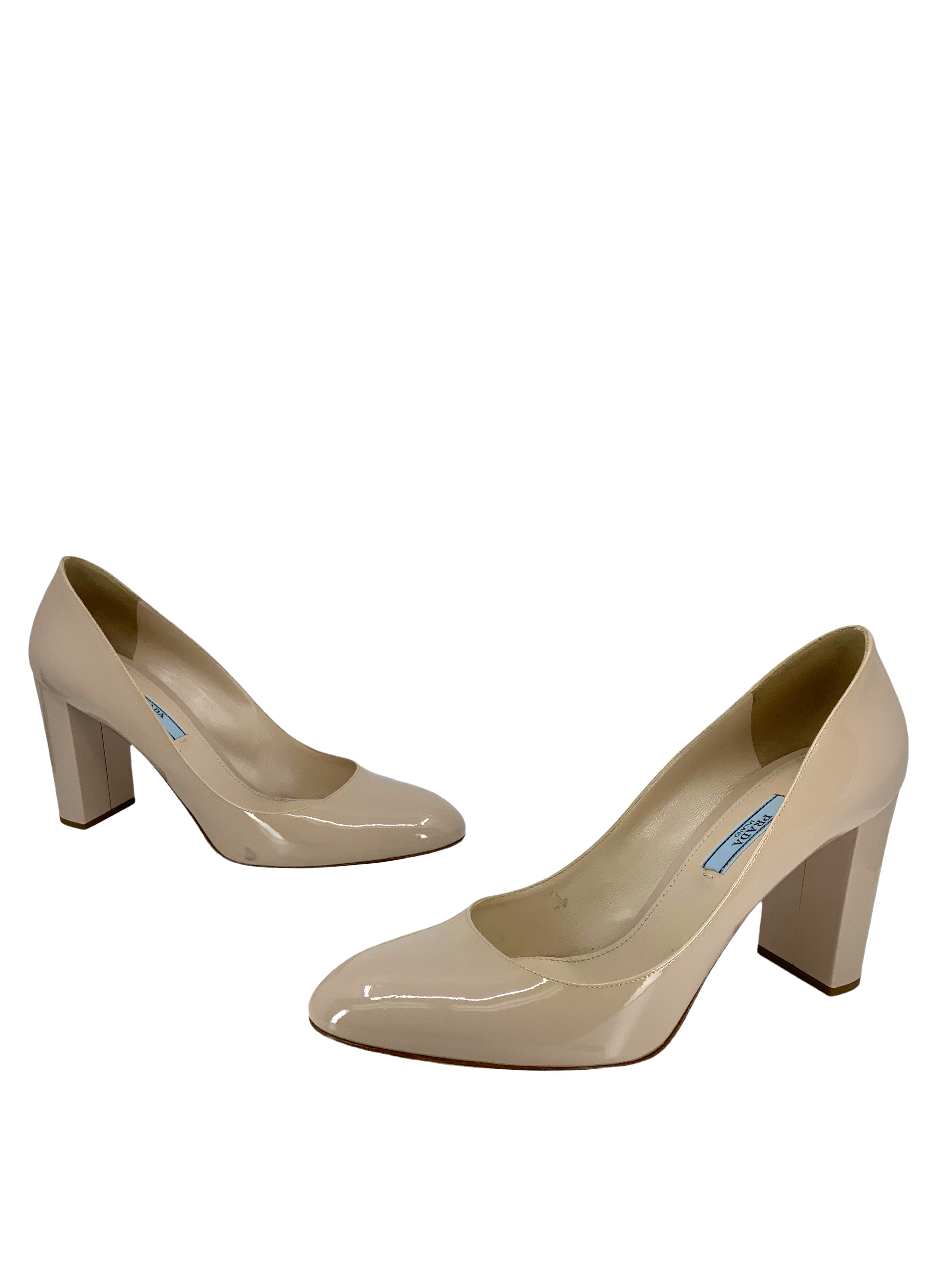 Prada Black Patent Leather Block Heel Pumps Women's Size 10 - Perfect for Office, Parties & Special Occasions