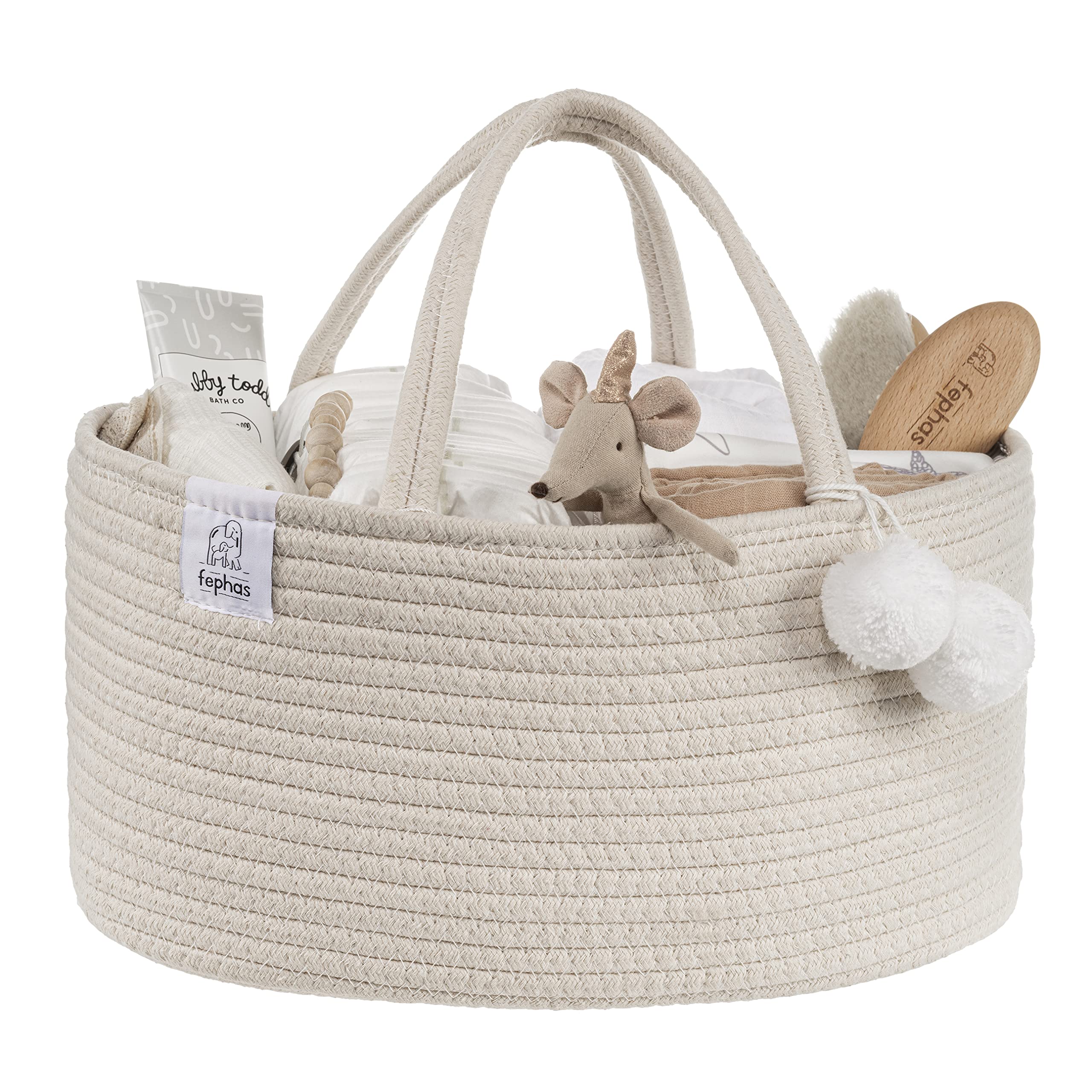 Portable Baby Diaper Caddy Organizer - Off White Rope Nursery Storage Bin for Changing Table & Car - Perfect Baby Shower Gift & Registry Essential - Ideal for Nursery Organization, Travel & On-the-Go Diaper Changes
