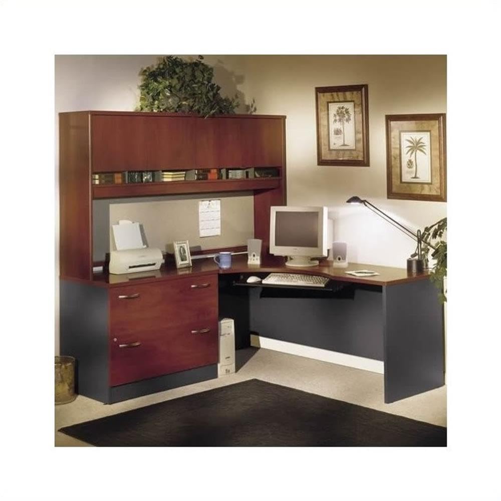 Bush Business Furniture L-Shaped Corner Desk in Hansen Cherry Finish - Perfect for Home Office & Workspace Setup