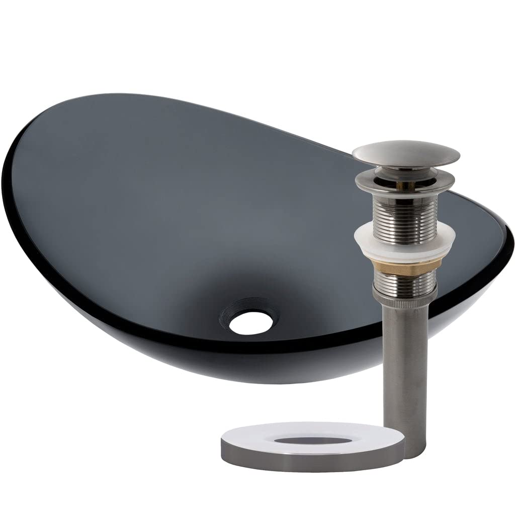 Novatto BIGIO Modern Glass Vessel Bathroom Sink Set in Gun Metal Finish - Perfect for Contemporary Vanities, Powder Rooms & Luxury Bathroom Renovations