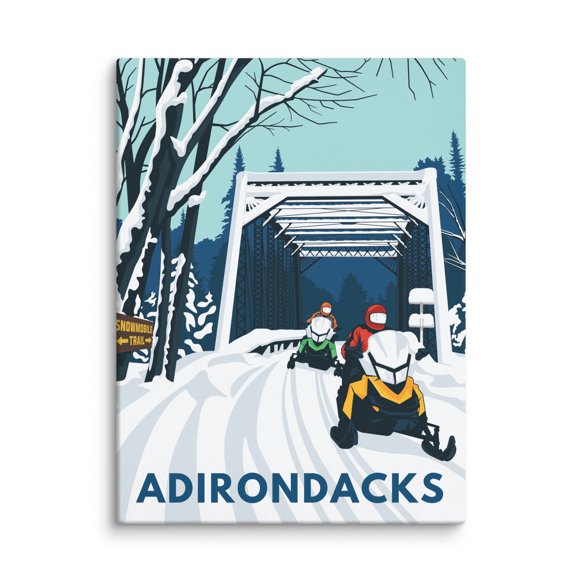 Premium Canvas Print - Adirondack Snowmobiling Winter Landscape Wall Art | Perfect for Home, Office & Cabin Decor | Nature & Adventure Enthusiasts Gift Idea