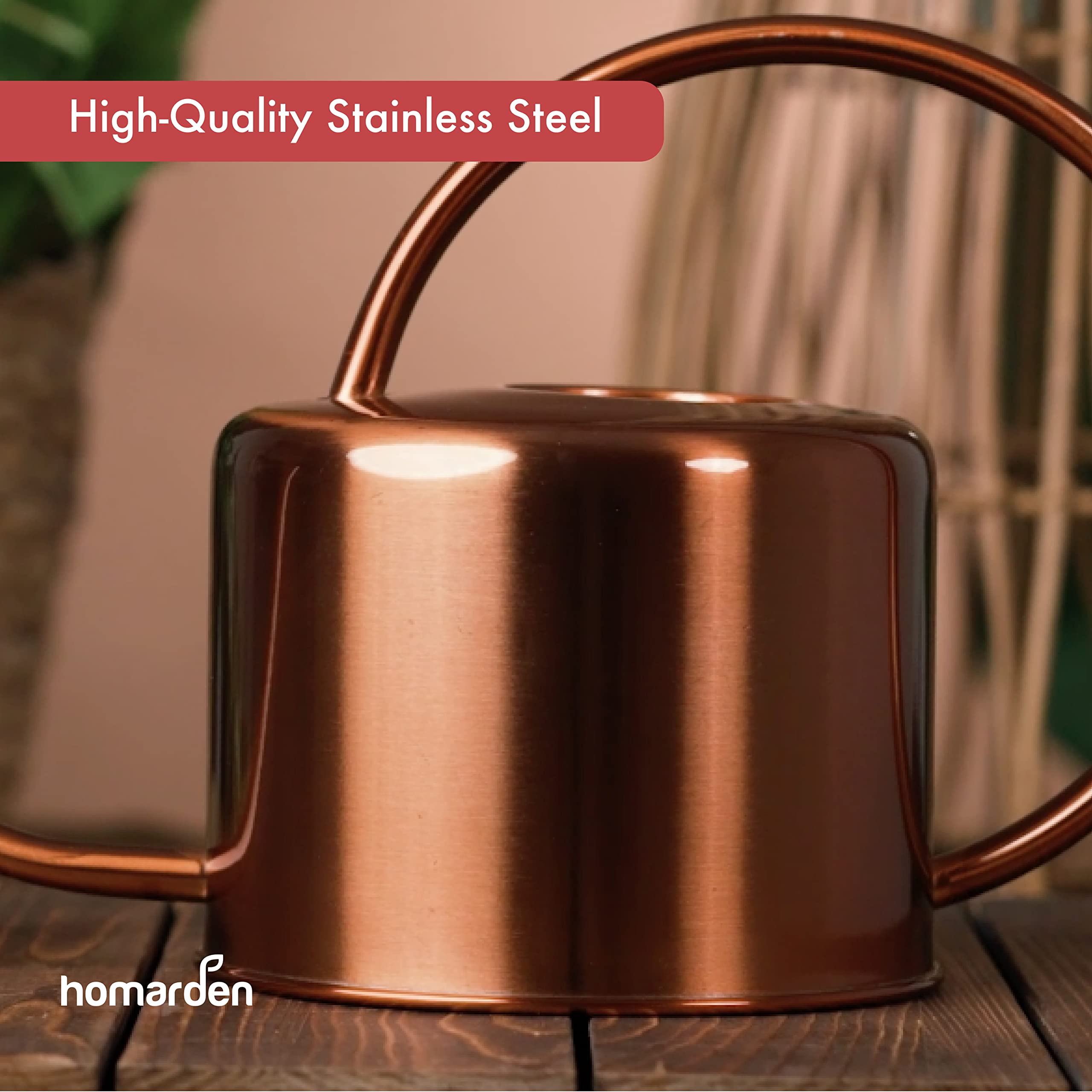 Homarden 40oz Copper Watering Can with Removable Spout - 1 Gallon Metal Watering Can Bundle for Indoor & Outdoor Plants, Garden, Flowers, and Houseplants