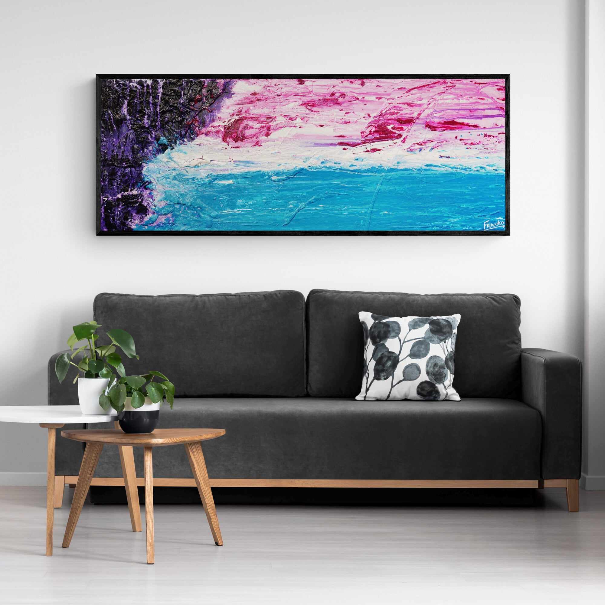 160cm x 60cm Blue Pink Purple Textured Abstract Canvas Wall Art - Modern Home Decor for Living Room, Bedroom & Office - Ready to Hang