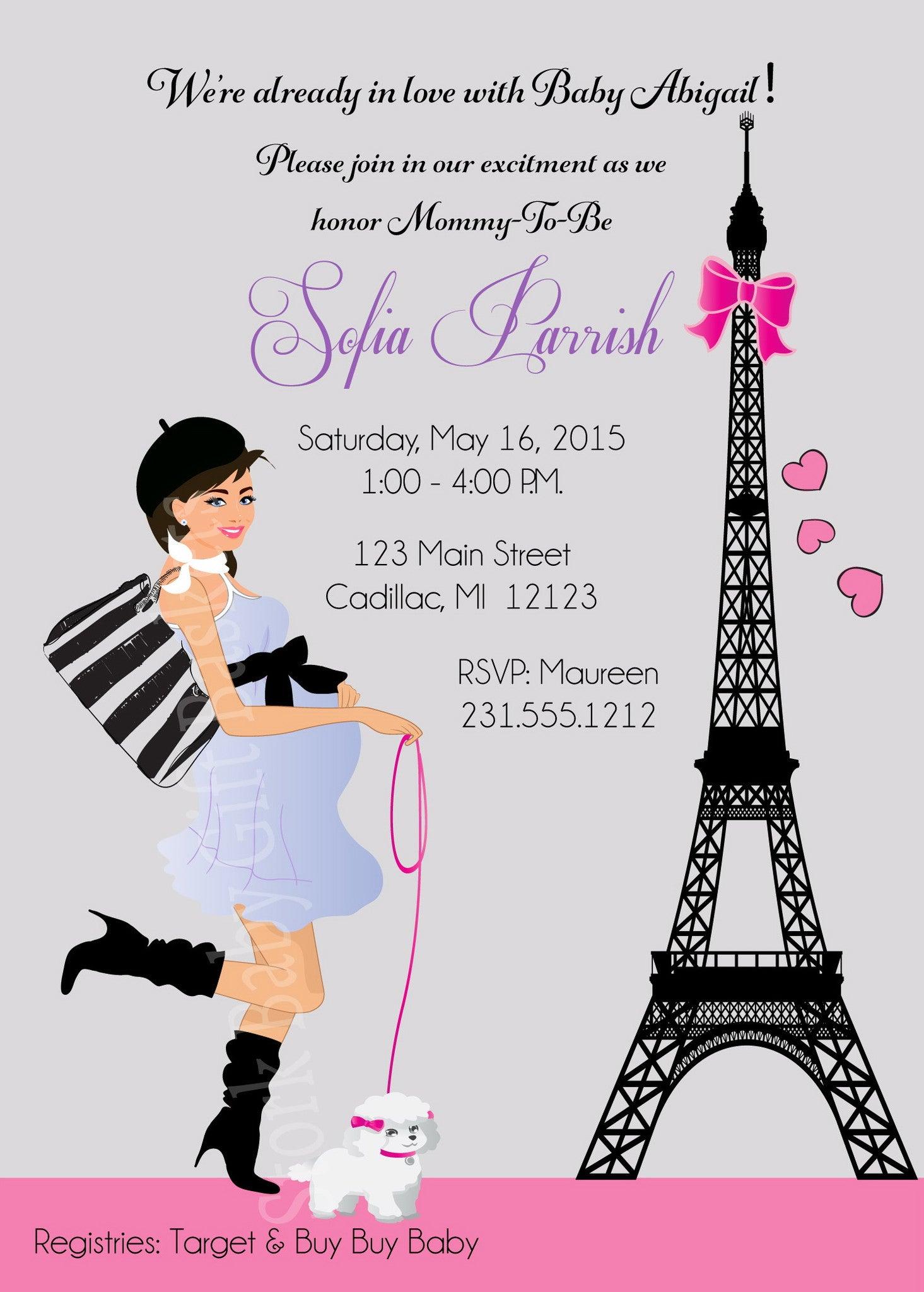 Elegant Paris-Themed Baby Shower Invitations for Girls | Printable & Customizable | Perfect for Gender Reveal & Newborn Celebrations