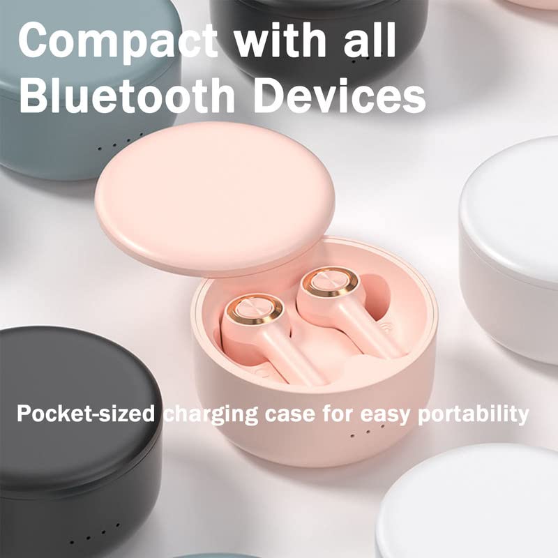 Loluka True Wireless Bluetooth 5.0 Earbuds with Charging Case - Pink Stereo Bass Headphones for Music, Workout & Travel | Noise Cancelling Wireless Earbuds for iPhone Android Smartphones