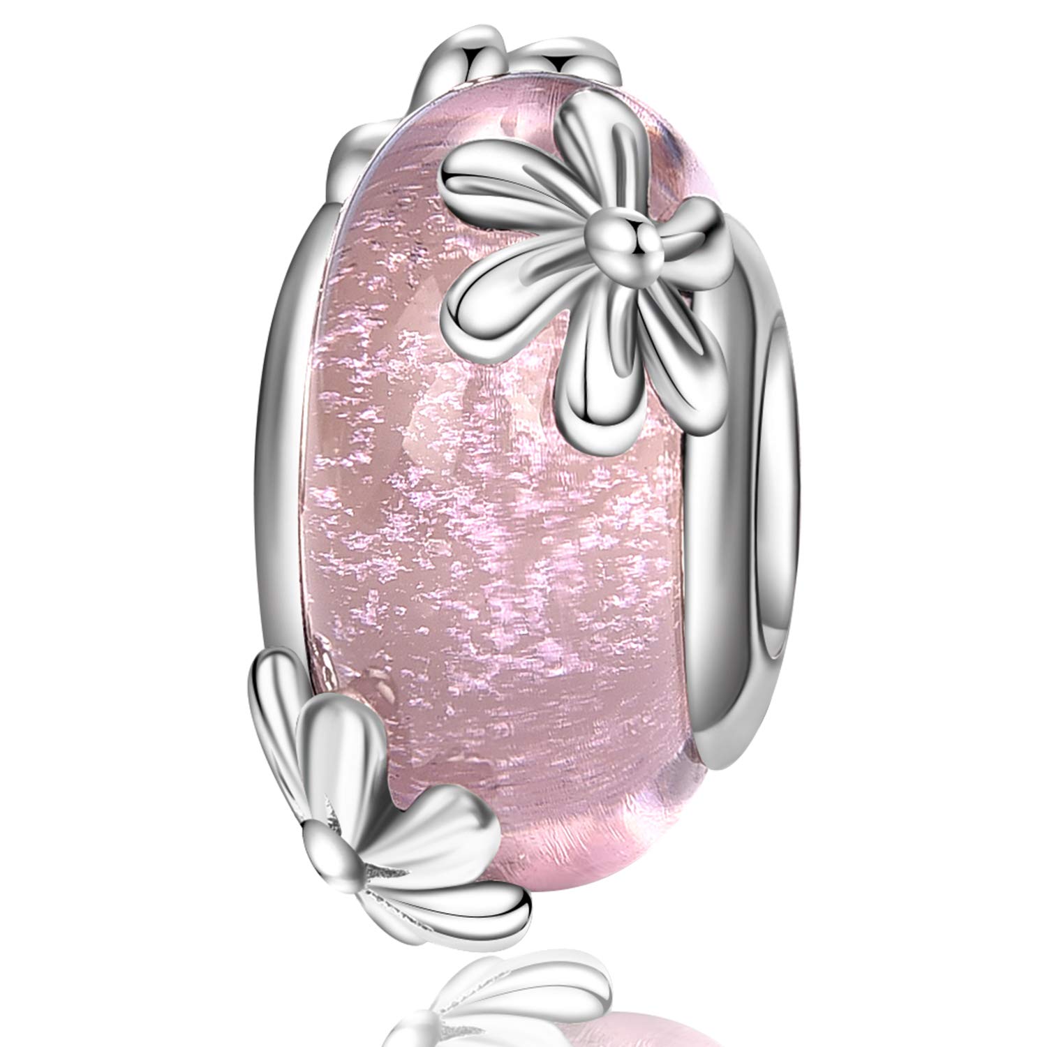 JIAYIQI Murano Glass Charm for Pandora Bracelets - 925 Sterling Silver Flower Bead with Glass Accent, Compatible with Bracelets & Necklaces | Perfect for Gift Giving, Jewelry Making, and Everyday Wear