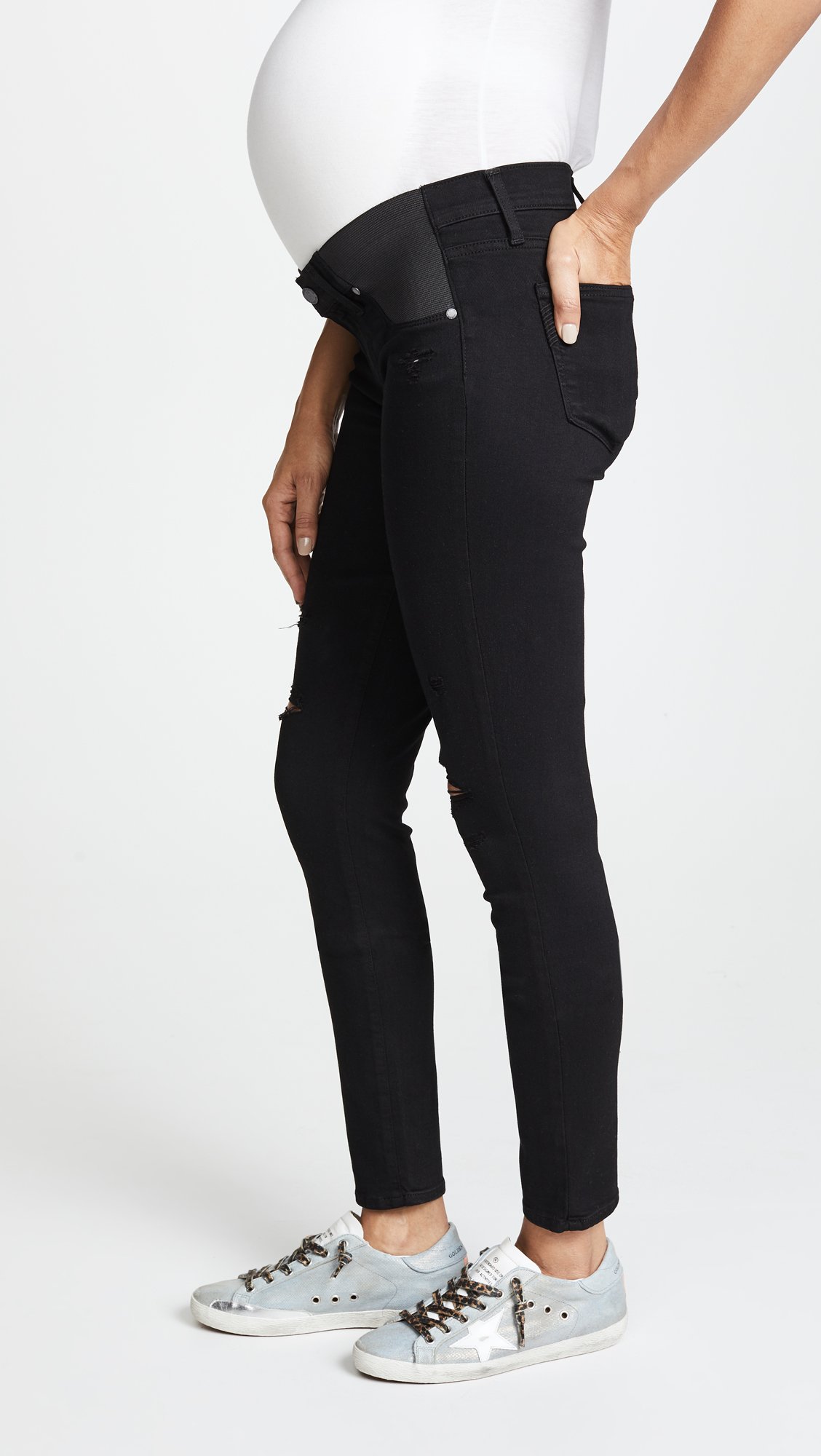 PAIGE Women's Maternity Verdugo Ultra Skinny Jeans - Stretch Denim Pants with Elastic Waistband in Black Shadow Wash | Comfortable Pregnancy Outfit for Work & Casual Wear