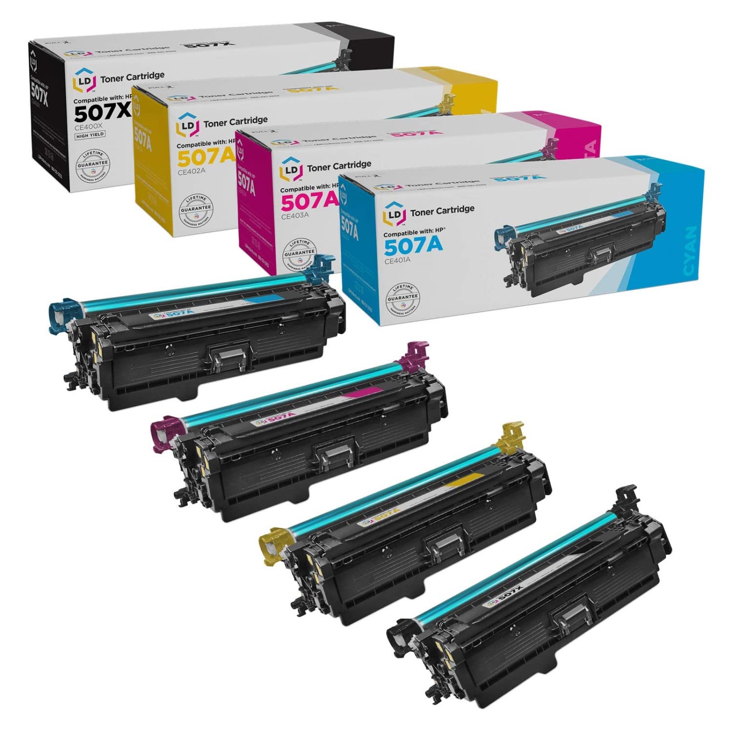 LD Products Remanufactured HP 507X & 507A Toner Cartridge Set (4-Pack) - Compatible with HP LaserJet 500, M551, M575 Printers - Black, Cyan, Magenta, Yellow - High-Quality Replacement for CE400A CE400X CE401A CE402A CE403A - Perfect for Office Printing & Home Business Use