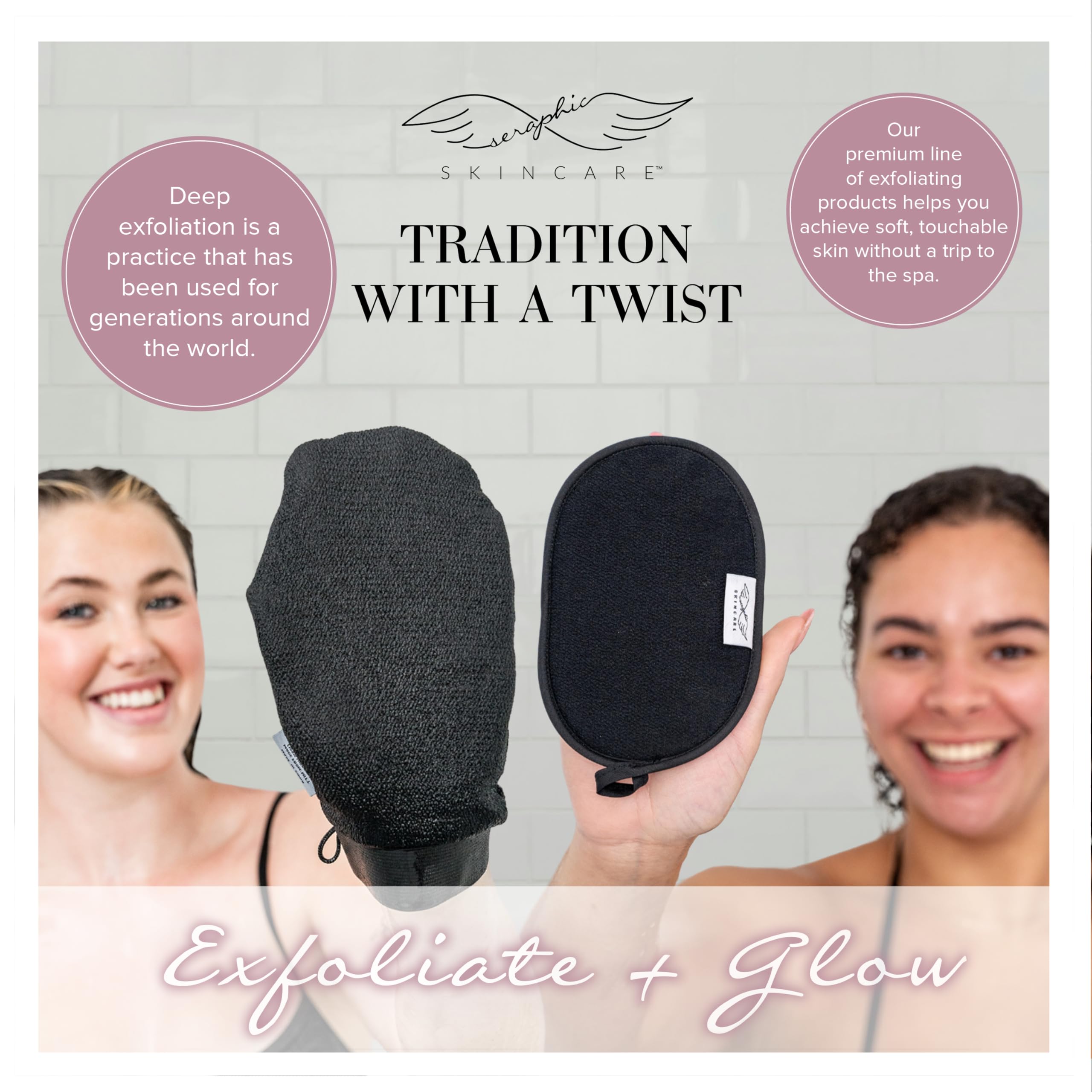 Premium Exfoliating Mitt for Body (2pc) & Bikini Buffer – Effective Body Scrub for Self-Tan Removal, Keratosis Pilaris, Ingrown Hair & Razor Bumps Treatment – Ideal for Pre-Tanning, Post-Waxing & Daily Skincare Routine