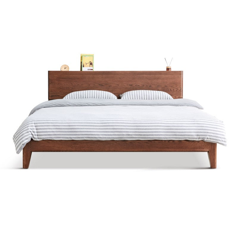 Solid Oak Wood Modern Bed Frame with LED Night Lights in Walnut Finish - Perfect for Bedroom Decor and Cozy Nighttime Ambiance