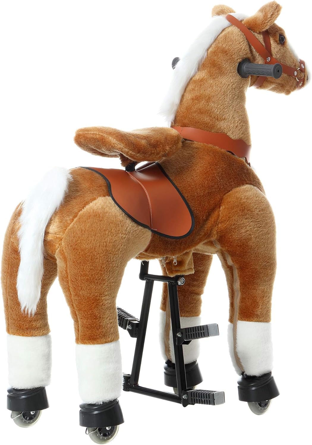 Premium Plush Ride-On Horse Toy for Kids Ages 6-14 | Walking Horse with Wheels | Brown Stuffed Animal Toy (31.5