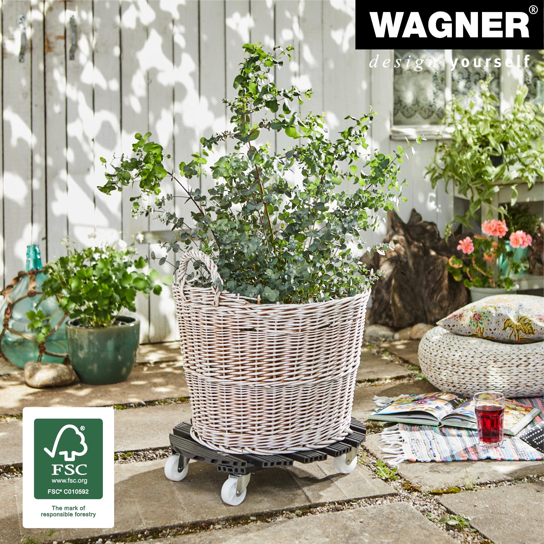 Wagner Plant Caddy WPC - 19.69 Inch Round Flower Pot Stand for Indoor & Outdoor Use - FSC® Certified Wood Plastic Composite (Charcoal) - 265 lbs Capacity with 2 Brakes - Perfect for Patio, Garden, and Home Decor (Model 64-0565)