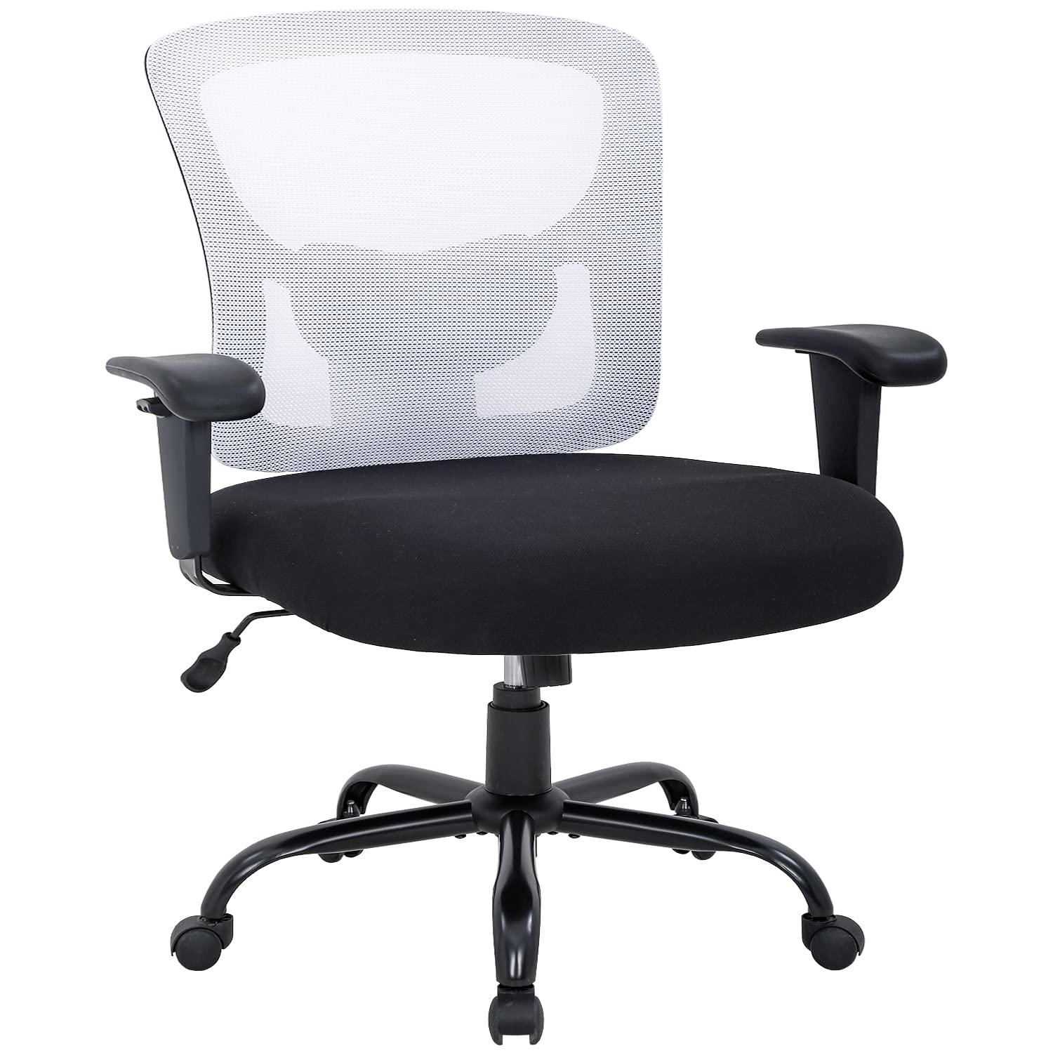 HCY Big and Tall Office Chair - 400 lbs Weight Capacity Ergonomic Mesh Computer Chair with Adjustable Height, Lumbar Support & Smooth Rolling Wheels - Heavy Duty Desk Chair for Home Office, Gaming & Workstation Use (White)