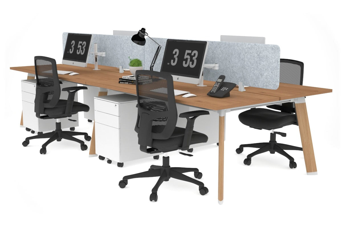 4-Person Workstation with Wood Imprint Frame - 1200L x 700W - Office Desks for Collaborative Workspaces & Home Offices