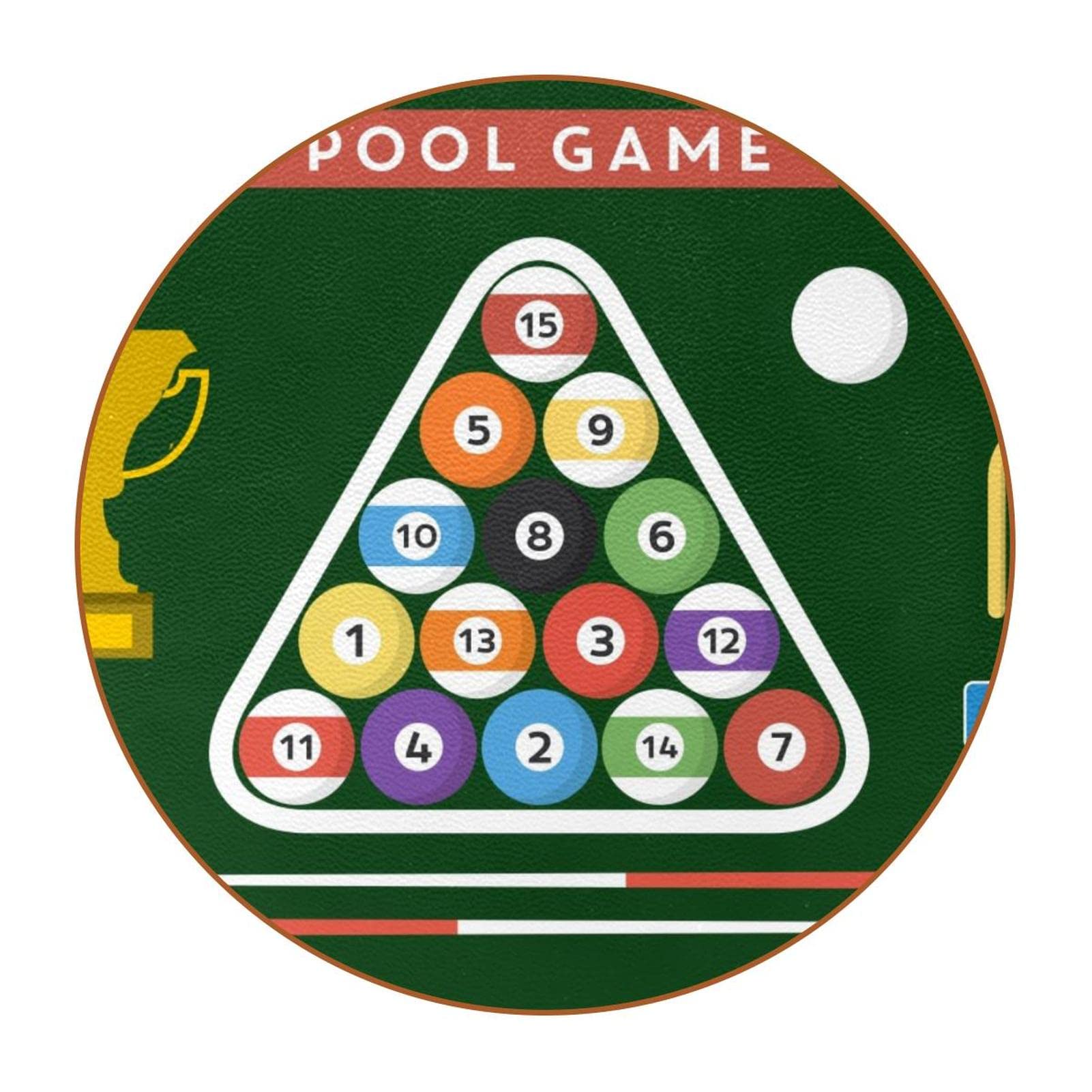 Billiard-Themed Ceramic Drink Coasters Set with Leather - 6-Piece Pool Hall Decor, Perfect for Game Rooms, Bars, and Man Caves