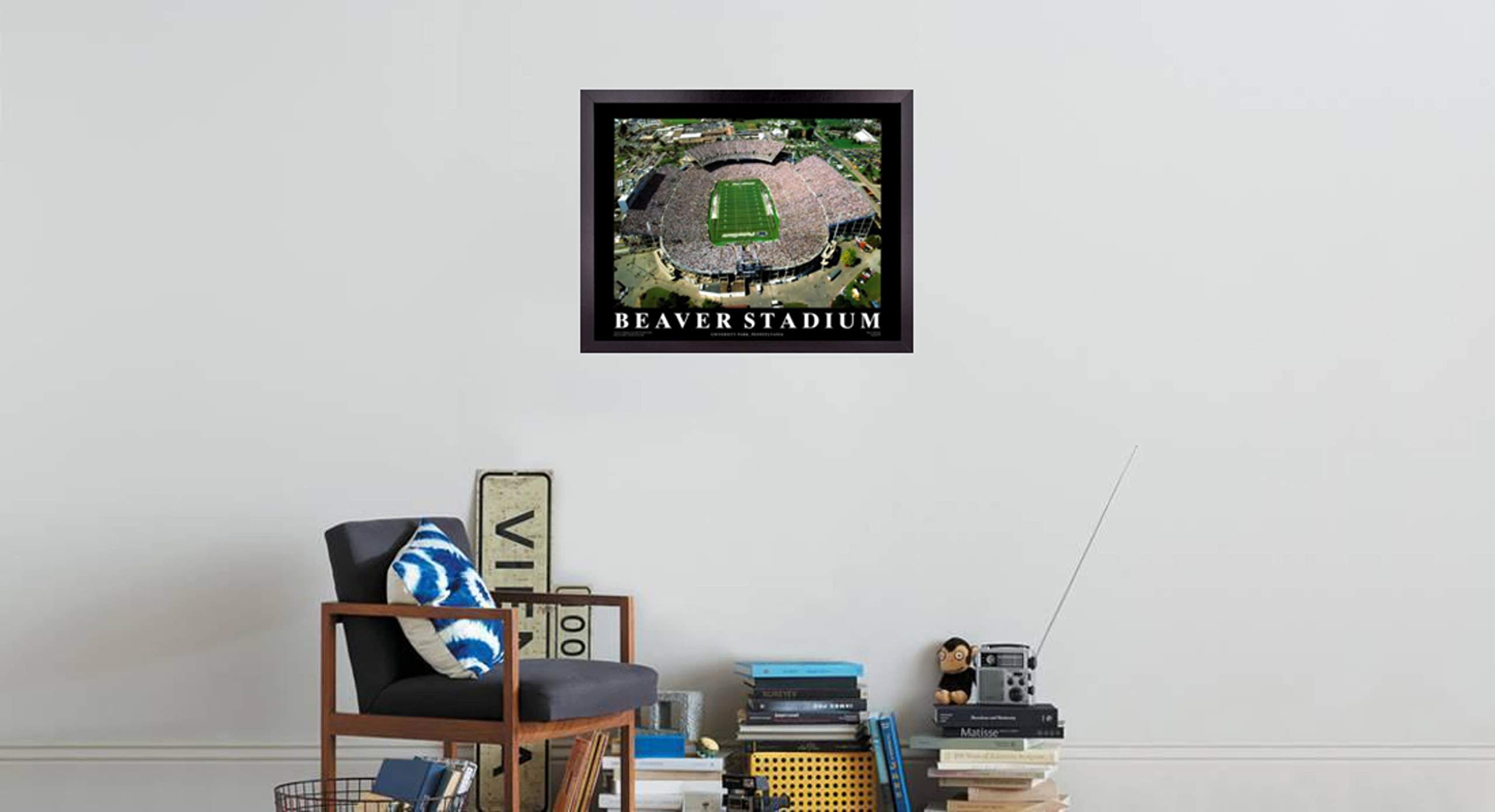 Penn State Football Stadium Wall Art - 23x29 Framed Poster of PSU Nittany Lions Beaver Stadium Aerial View | College Sports Decor for Bedroom, Man Cave & Game Room | Perfect Gift for Football Fans & Alumni