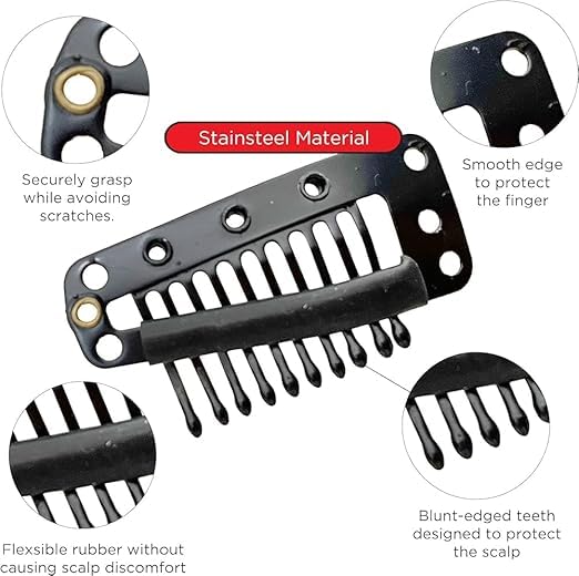 Baal Hair Extension Clips for Women & Men - U-Shape Wig Clips for Hair Patches, Wigs & Wefts | Secure Snap-On Hair Bonding Clips (Black, 12-Pack) | Perfect for Daily Styling, Cosplay & Hair Loss Solutions