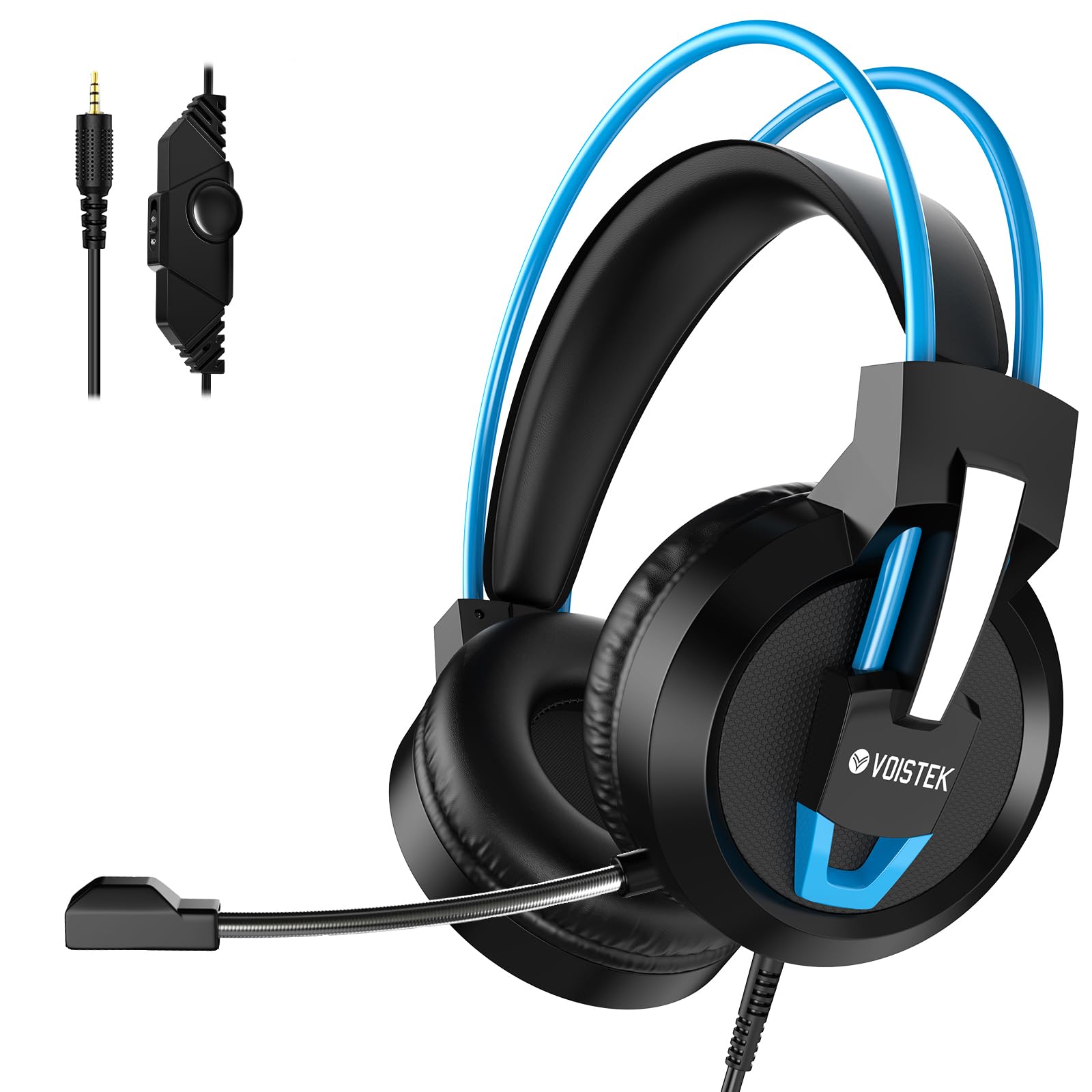 V9 Gaming Headset with Noise Cancelling Microphone - 50MM Dynamic Drivers, Clear Sound & Comfortable Soft Ear Cushions - Wired 3.5mm Headphones for PS5, PS4, Xbox, PC, Laptop - Adjustable Headband (Blue) - Perfect for Competitive Gaming, Streaming & Long Gaming Sessions