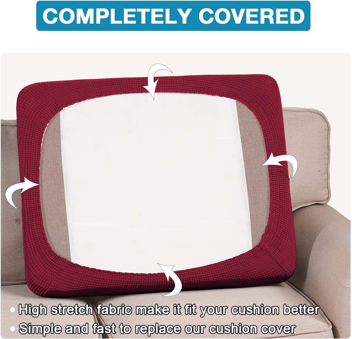 Flamingo P Stretch 2-Piece Sofa Slipcover Set - Washable Couch Covers for 2-Cushion Couches, Stretchable Furniture Protector in Wine Red - Perfect for Living Room, Family Room & Home Decor