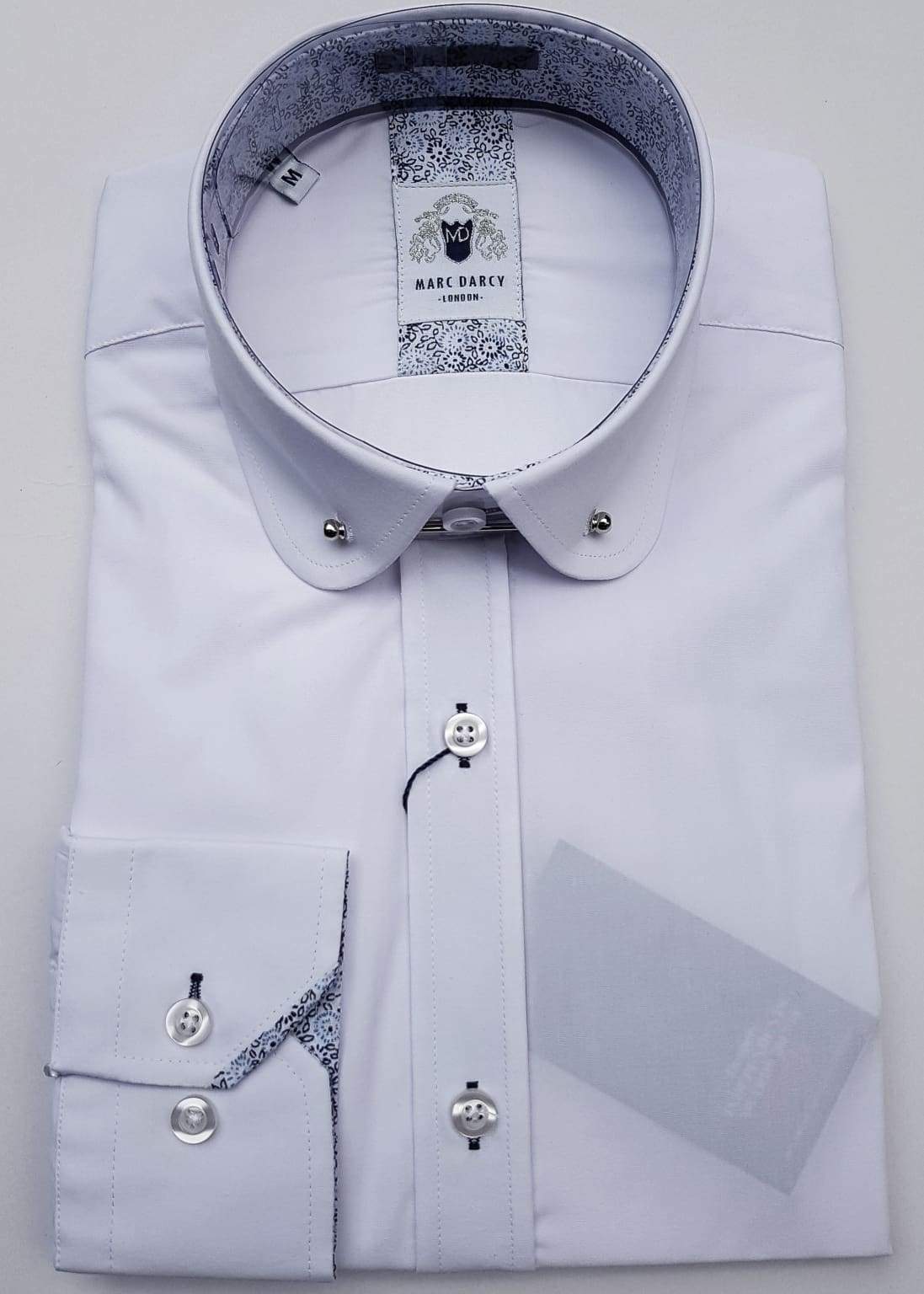 Marc Darcy Benson White Penny Collar Shirt with Collar Bar - Classic Men's Formal Dress Shirt for Business, Weddings & Special Occasions