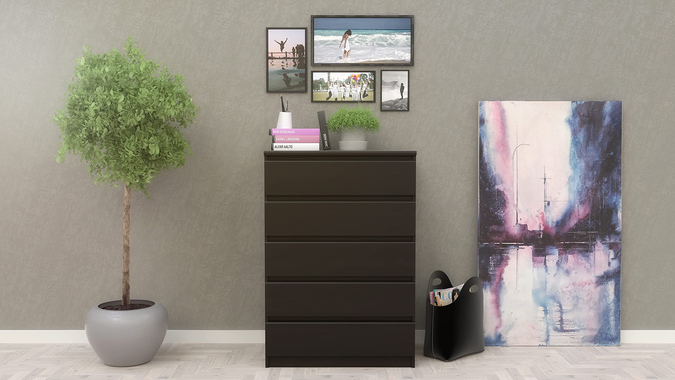 Tvilum Scottsdale 5-Drawer Chest Dresser in Coffee Brown - Modern Bedroom Storage Solution for Clothes, Linens & Accessories