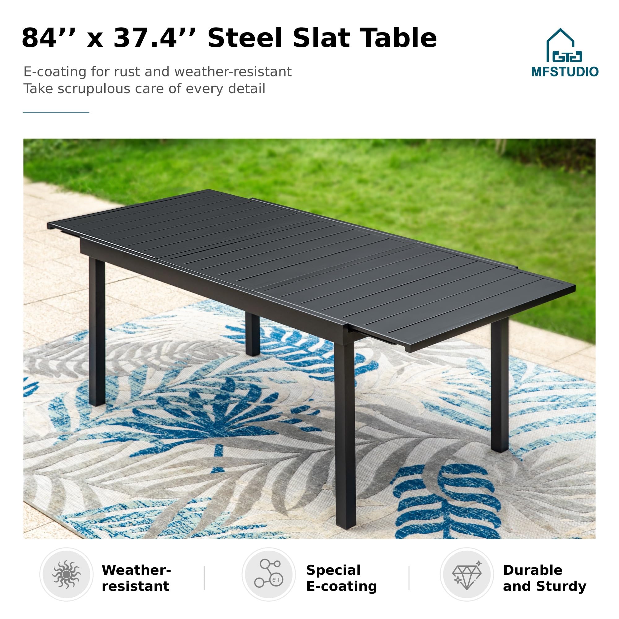 MFSTUDIO 9-Piece Outdoor Patio Dining Set with 8 Swivel Metal Mesh Chairs (Cushions Included) & 1 Expandable Rectangle Table - Durable Garden Furniture for Backyard, Poolside, and Restaurant Outdoor Seating