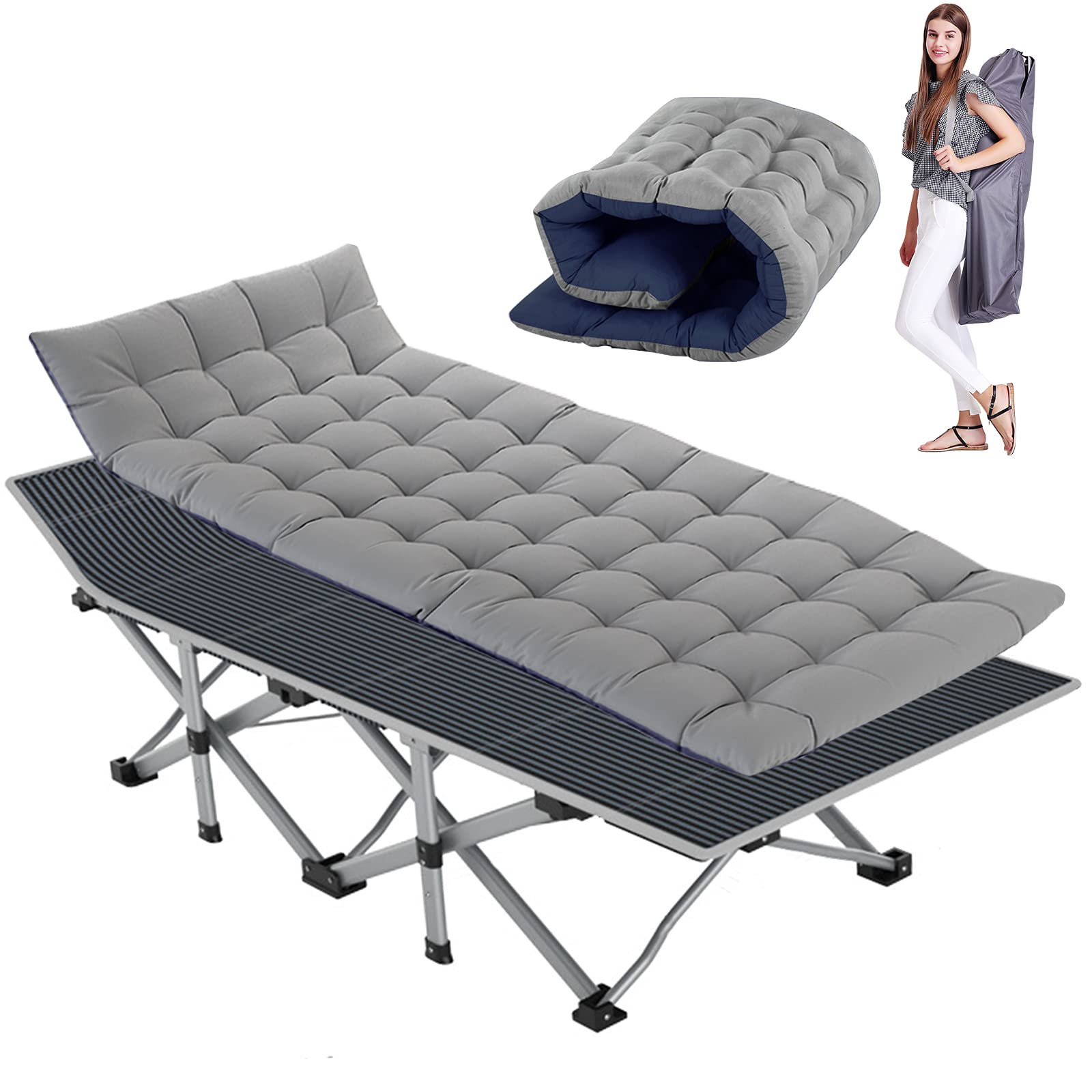 FICISOG Portable Folding Bed for Adults - Lightweight Foldable Cot with Comfortable Mattress, 600lbs Capacity - Perfect for Camping, Travel, Guest Room & Emergency Use