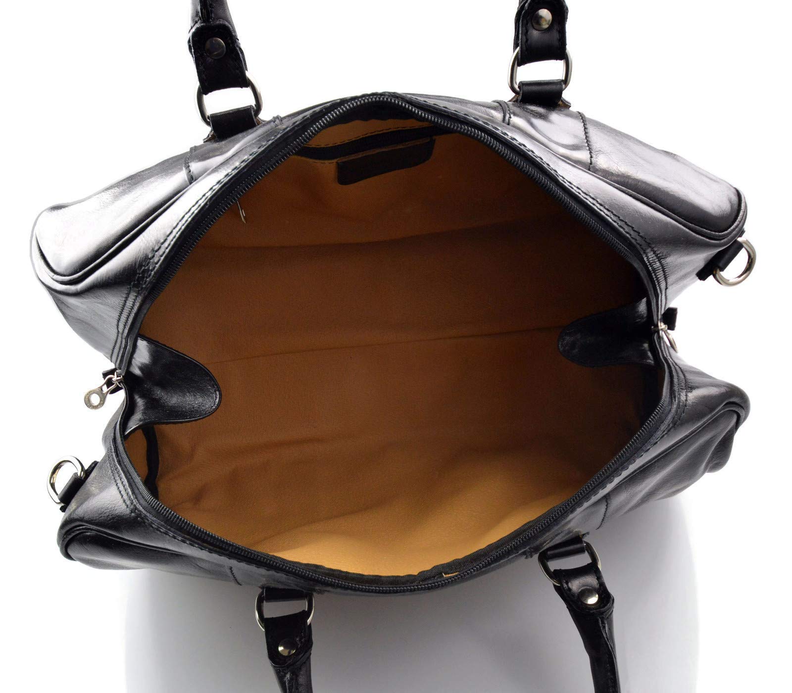 **Genuine Italian Leather Travel Bag for Men & Women - Carry-On Duffle with Handles & Shoulder Strap - Black Sports Leather Cabin Luggage (Perfect for Business Trips, Gym & Weekend Getaways)**