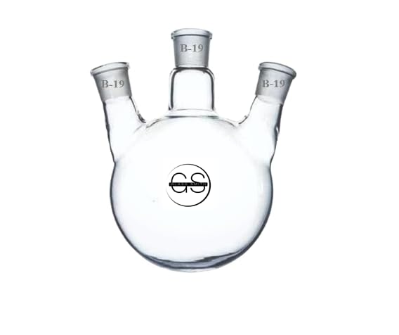 Borosilicate Glass 3 Neck Round Bottom Boiling Flask 25ml (Pack of 1) with Center & Side Joints (B-19/19/19) - Ideal for Chemistry Experiments, Distillation & Lab Research