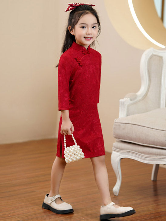 Red Lace Qipao Cheongsam Dress for Girls - Traditional Chinese Dress for Kids - Perfect for Chinese New Year, Parties & Cultural Events