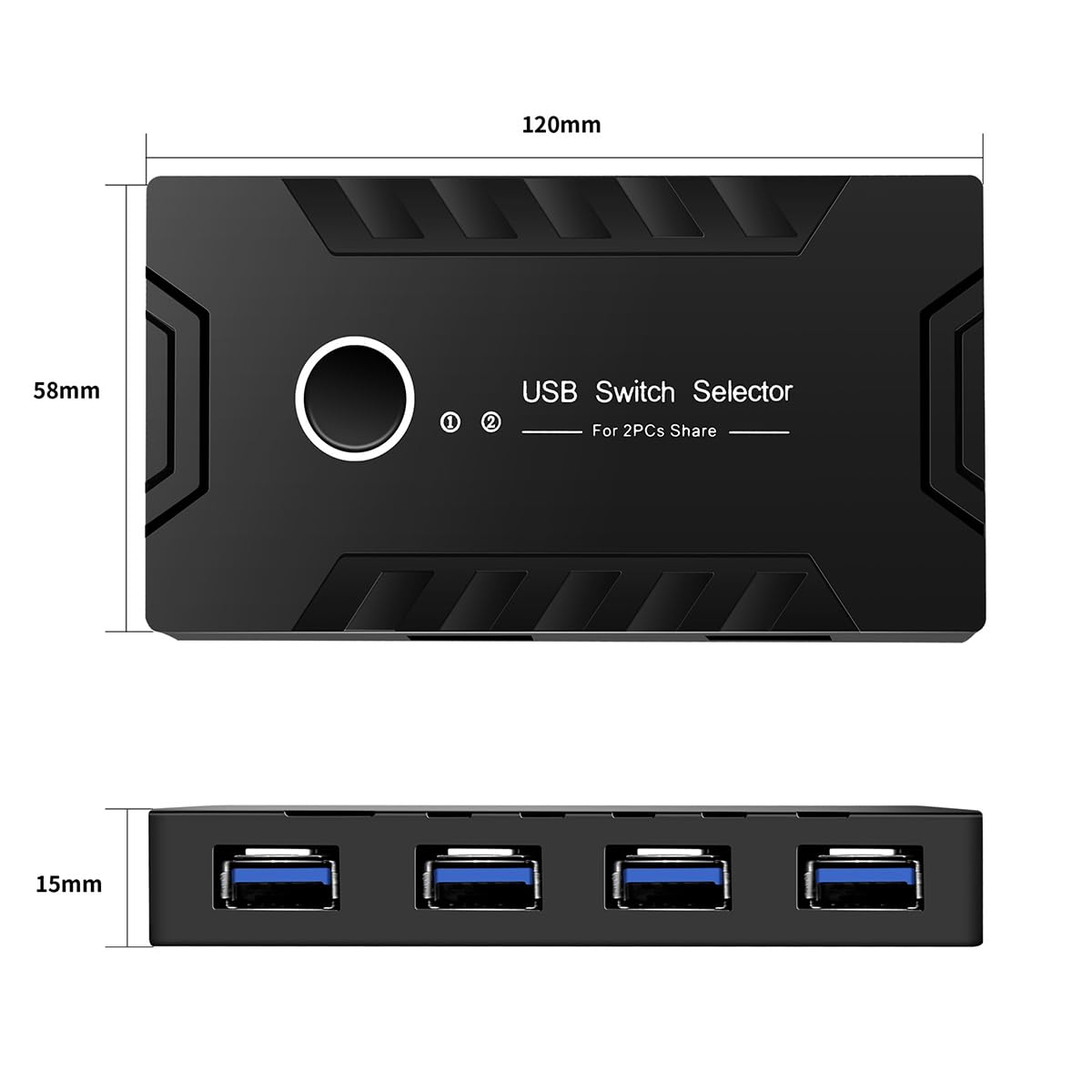 PCIVZXAM USB 3.0 KVM Switch 2 Port Input 4 Port Output - High Speed USB 3.0 Hub for Keyboard, Printer, Monitor - Perfect for Home Office, Gaming Setup & Multi-Device Workstations