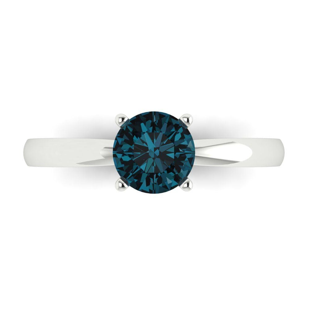 1.0 ct Natural London Blue Gemstone Solitaire Engagement Ring - 14k White Gold Round Cut Designer Bridal Ring for Women | Anniversary, Proposal, Wedding Gift Idea