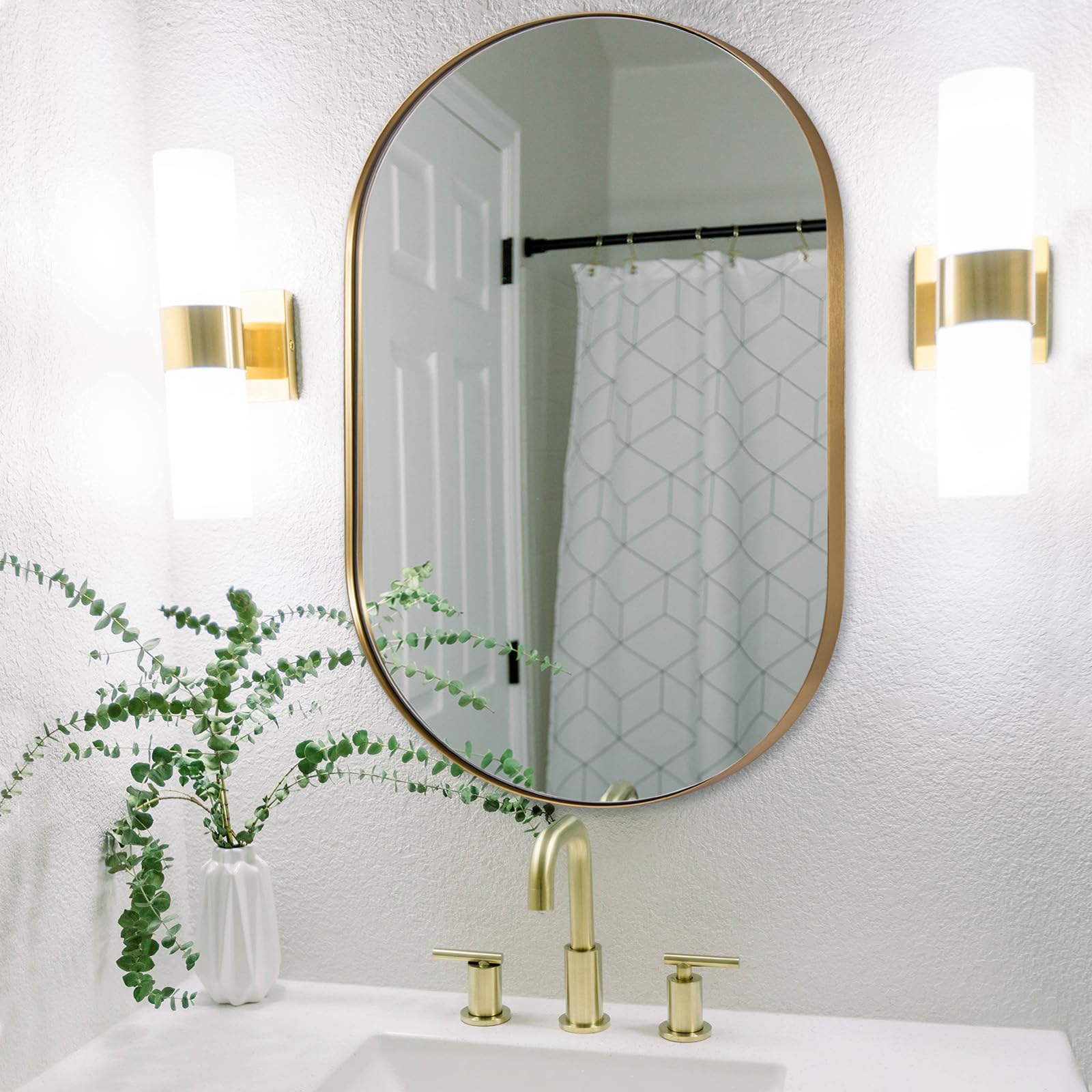 ANDY STAR 26x38 Inch Gold Oval Mirror for Bathroom - Elegant Brass Pill-Shaped Wall Mirror with 1’’ Deep Stainless Steel Frame - Perfect for Bathroom Vanity, Bedroom Decor & Entryway Makeup Area