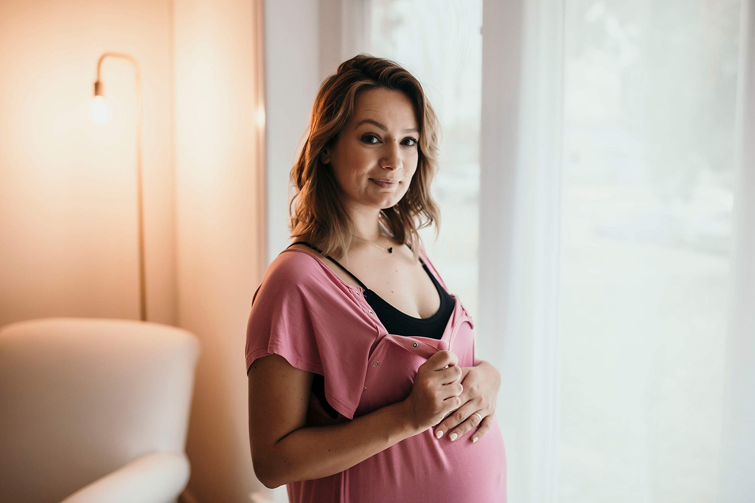 Three Little Tots Mommy Labor and Delivery Gown - Soft Stretchy Maternity & Nursing Nightgown for Hospital Birth & Breastfeeding | Comfortable Postpartum Wear for New Moms