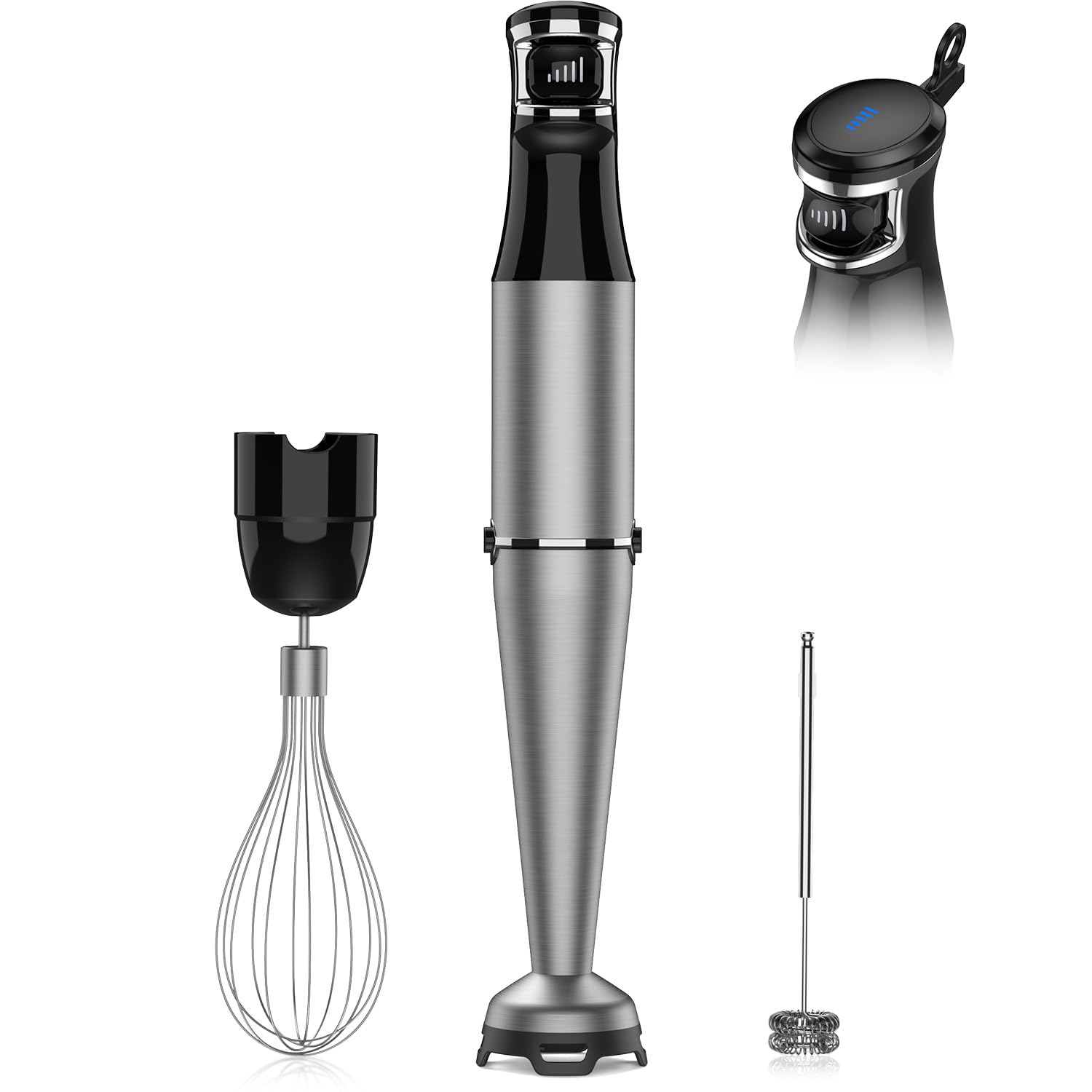 1100W Immersion Blender Handheld - 3-in-1 Corded Stick Blender with Whisk & Milk Frother Attachments, Variable Speed Trigger Control for Soup, Smoothie, Puree - Perfect for Kitchen, Baby Food & Professional Cooking