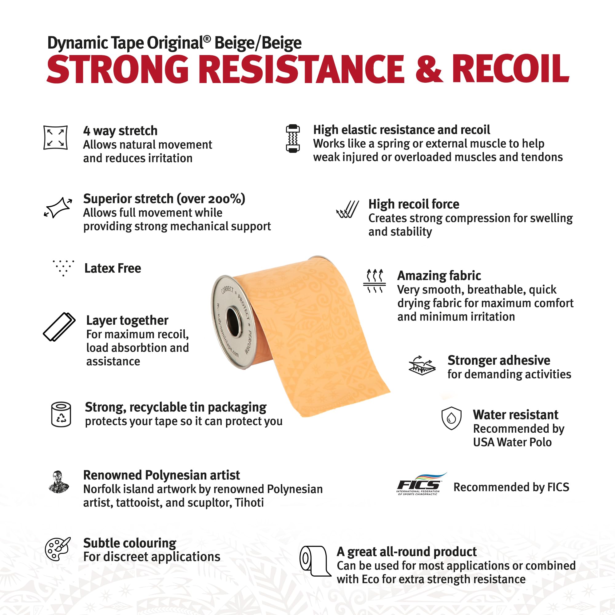 Dynamic Tape Original | Biomechanical Adhesive Tape for Knee, Ankle & Shoulder Support | Physio Tape for Muscle Pain Relief & Sports Injury Prevention | Football, Rugby, Running Athletic Tape | Beige 2