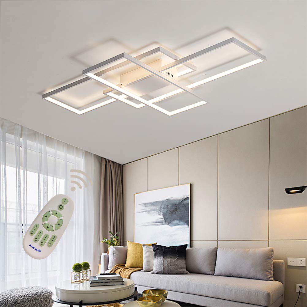 Modern LED Ceiling Light Flush Mount Square Fixture - Dimmable with Remote Control, Acrylic Shade White Chandelier - Perfect for Living Room, Dining Room, Bedroom, Bathroom, Kitchen & Restroom Lighting
