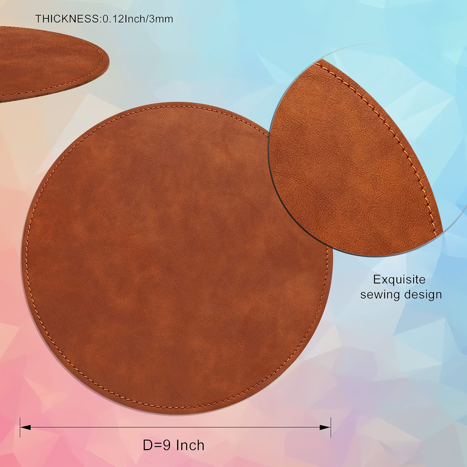 Premium Round PU Leather Mouse Pad with Stitched Edge & Non-Slip Microfiber Base - Waterproof Desk Mat for Computer, Laptop, Gaming (9x9 Inch, Orange) - Perfect for Office, Home & Gaming Setups