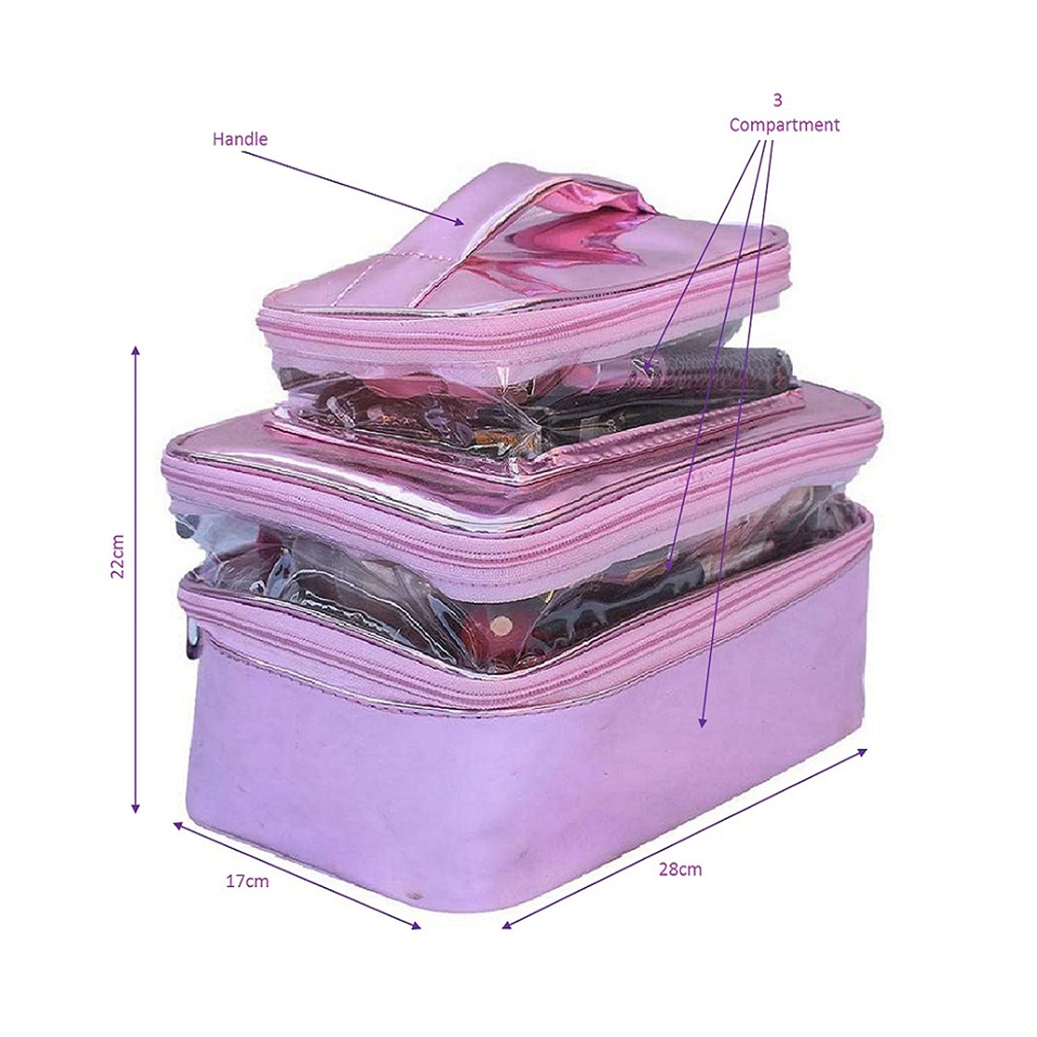 Pink 3-Fold Makeup Bag - N A PURSE Cosmetic Organizer & Travel Pouch for Women | Perfect for Travel, Gym, and Daily Essentials Storage