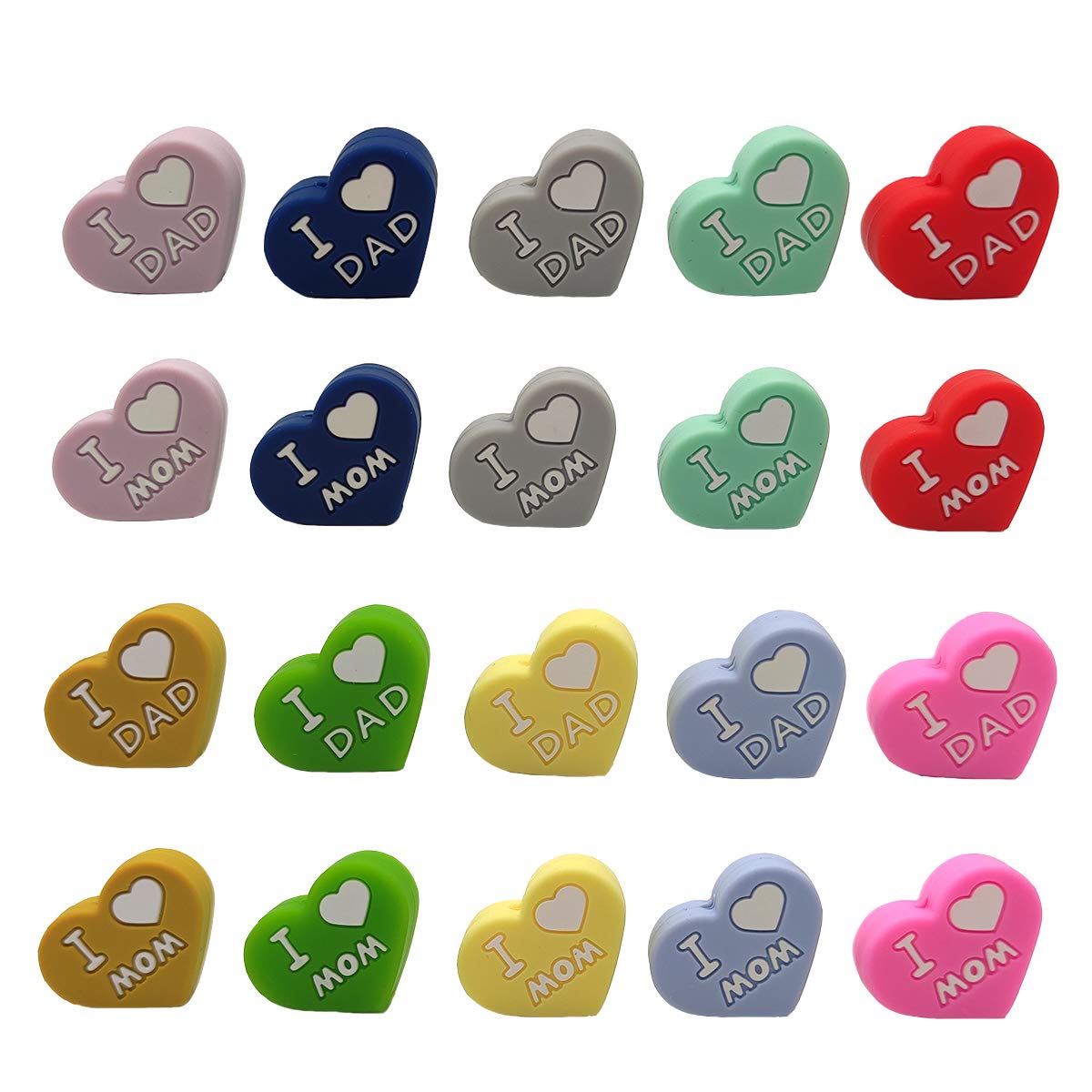 10pcs Silicone Heart Beads for DIY Keychains & Pens - Gift for Mom/Dad - Home & Office Use