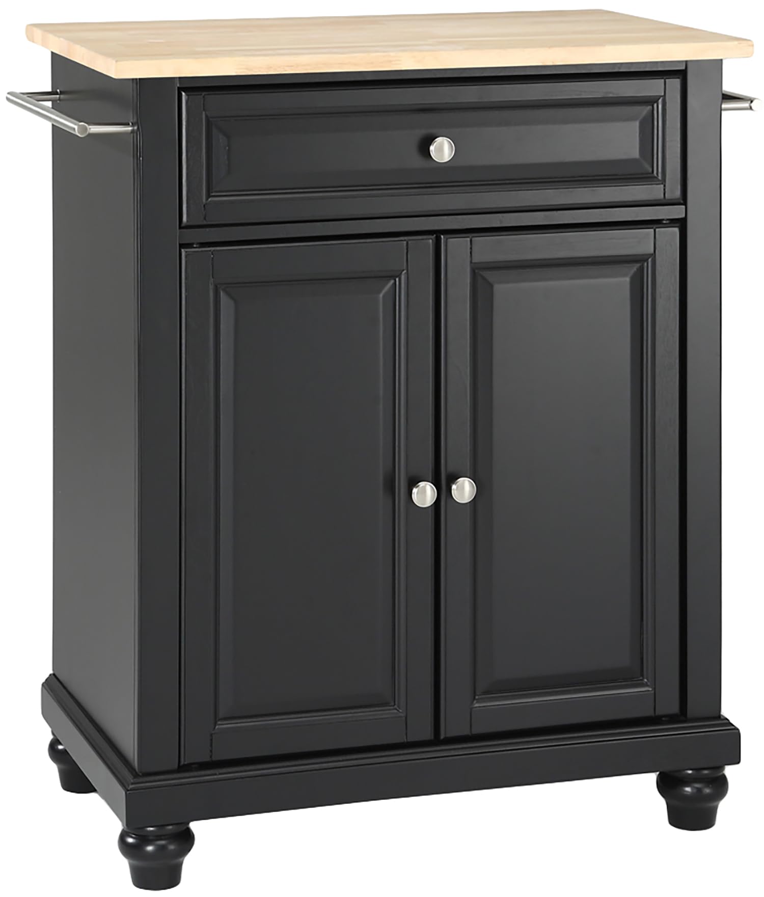 Crosley Cambridge Wood Top Portable Rolling Kitchen Island Cart with Storage - Microwave Stand, Small Kitchen Organizer, Black - Perfect for Small Kitchens, Apartments & Dorm Rooms