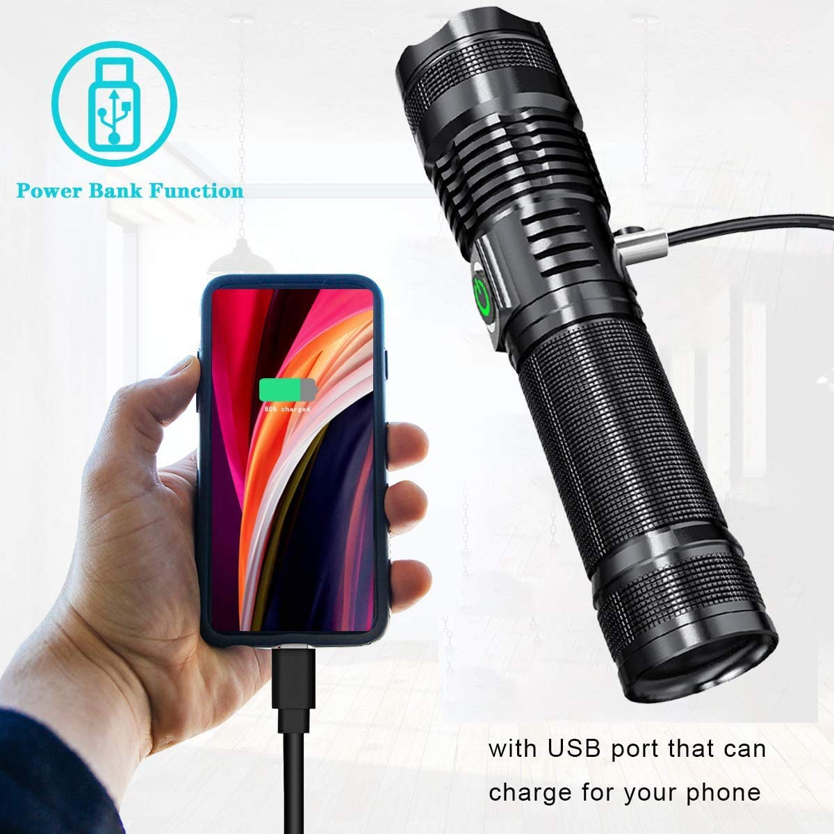 BESTSUN 1000,000 Lumens XHP70 LED Flashlight - Rechargeable High Power Handheld Torch with 5 Modes, Zoomable & Waterproof for Outdoor Adventures, Hiking, Camping, Fishing, Hunting, Emergency & Night Security