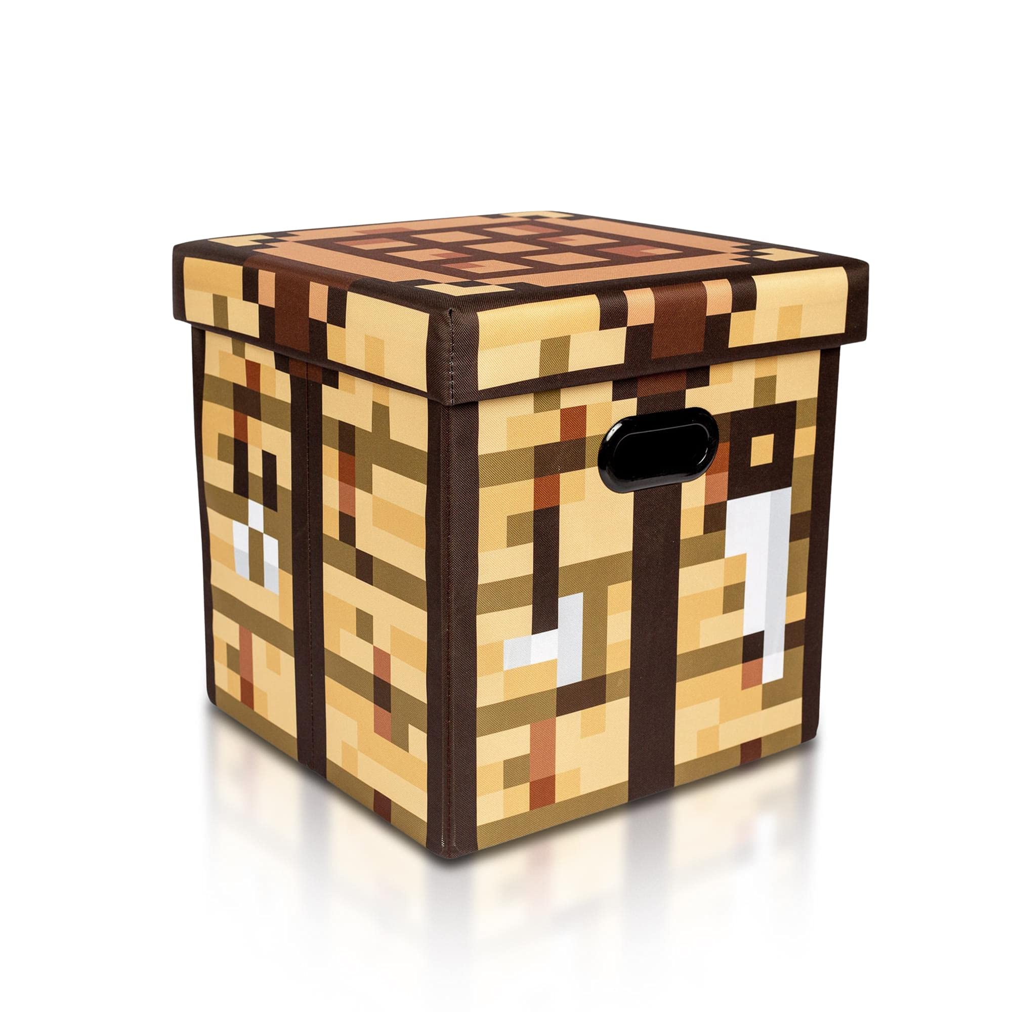 Official Minecraft Crafting Table 15-Inch Foldable Storage Bin with Lid - Fabric Basket Organizer Cube with Handles, Brown Closet Organizer - Perfect for Bedroom, Playroom & Video Game Collectible Storage