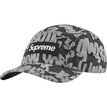 Supreme Fat Tip Jacquard Denim Camp Cap - Black Adjustable Dad Hat for Streetwear & Outdoor Activities