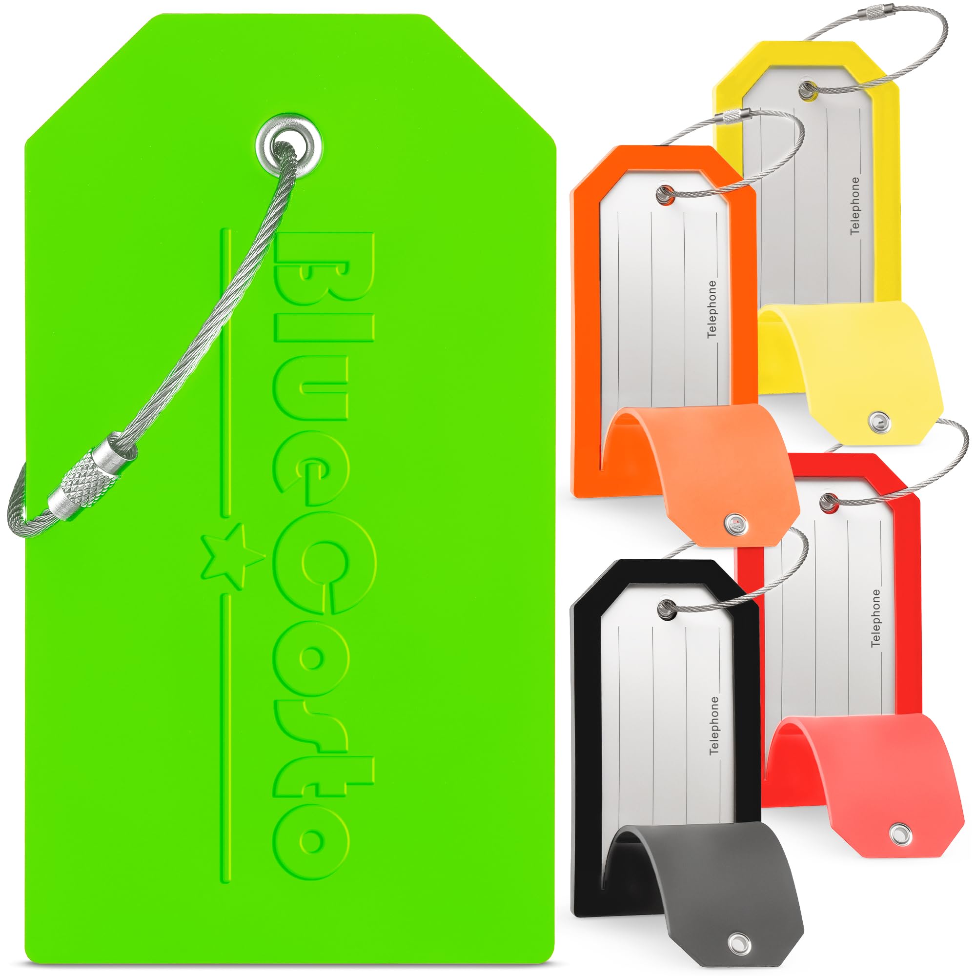 Colorful PVC Luggage Tags with Privacy Cover & Stainless Steel Loops - 5 Pack Large Personalized Suitcase Tags for Travel - Durable Baggage Identifiers & Backpack Name Labels - Perfect for Airports, Cruises, and Business Trips